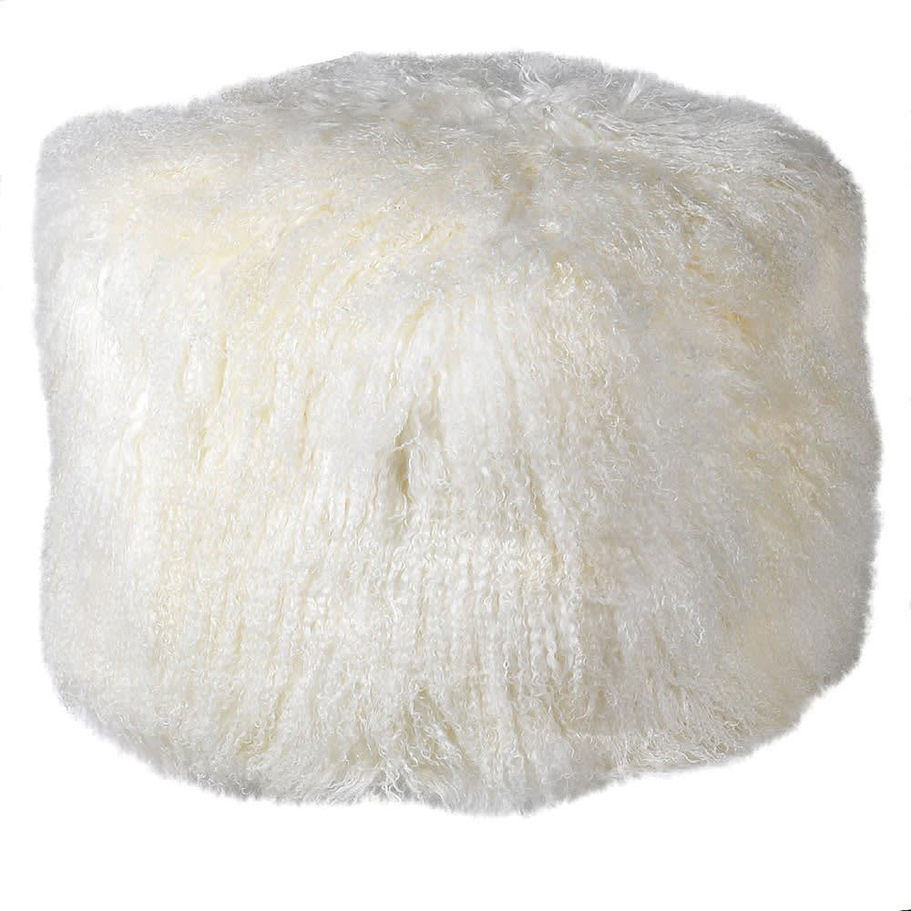 Off White Lamb Fur Pouf