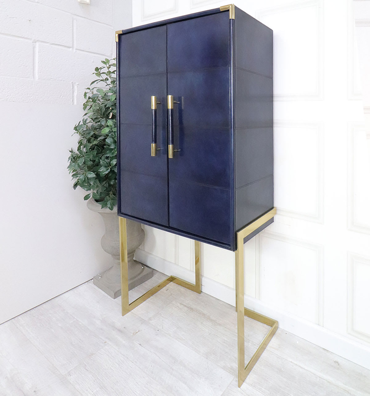 Blue Leather with Gold Trim Cabinet