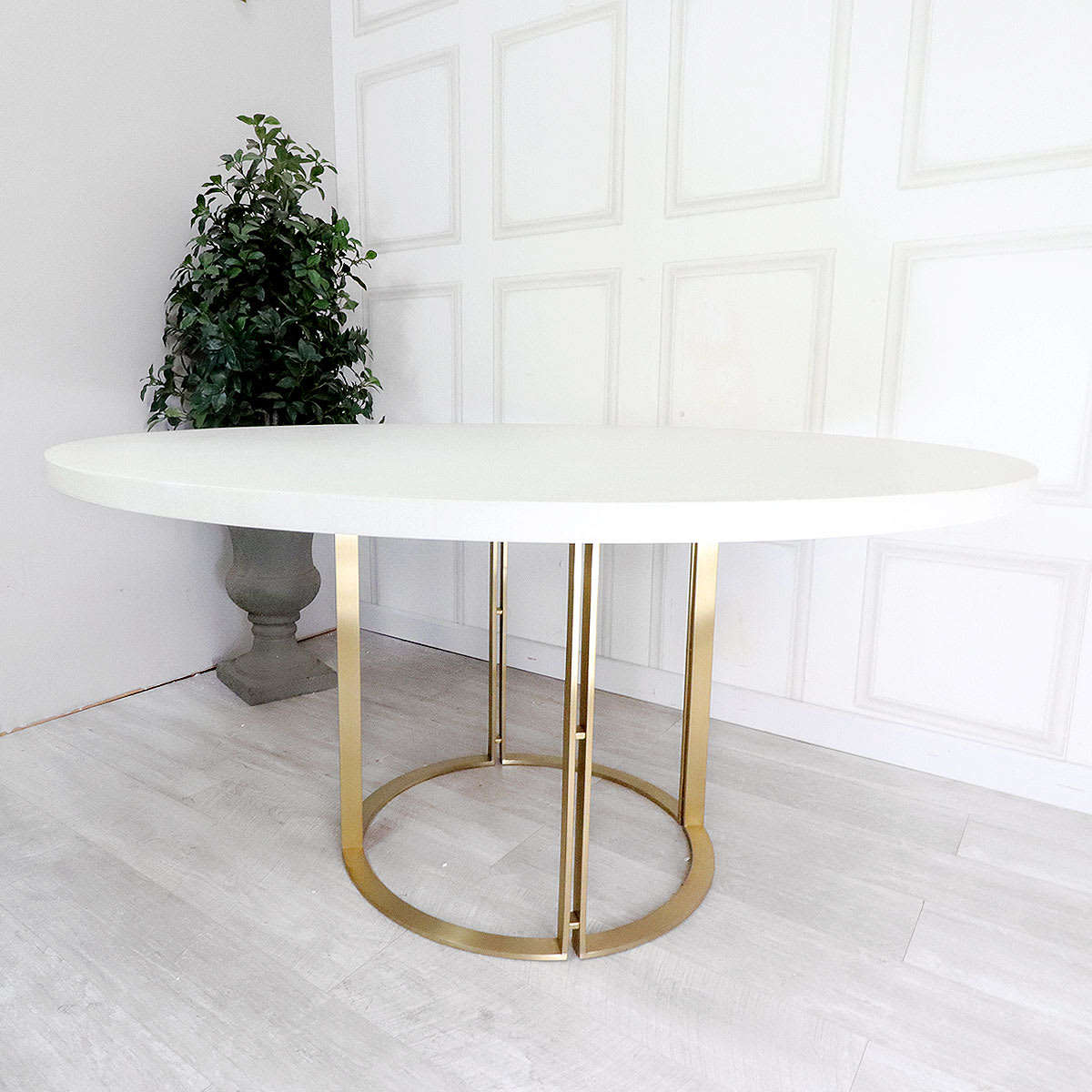 Brushed Gold White Concrete Dining Table