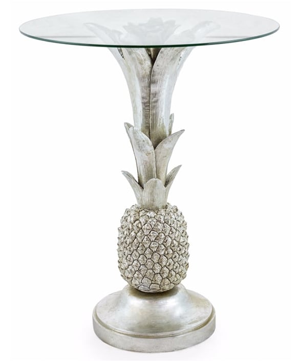 Silver Pineapple Glass Top Lamp Table