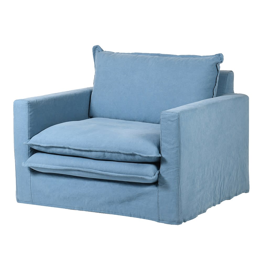 Marlin Blue Linen Armchair