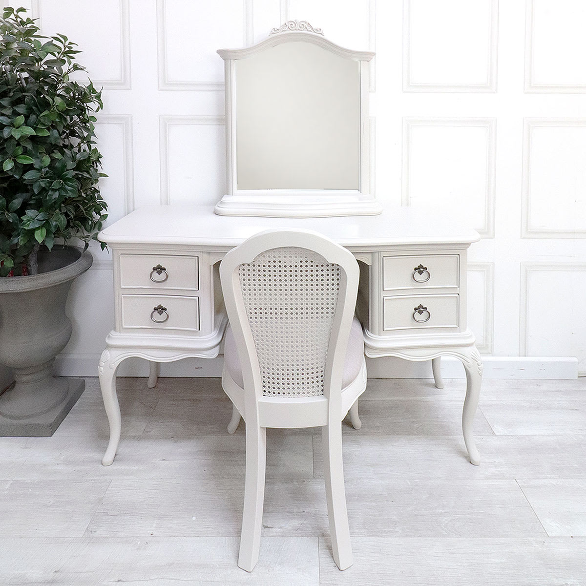 Willis & Gambier French Style Grey Dressing Table, Chair and Mirror Nicky Cornell a UK stockist.