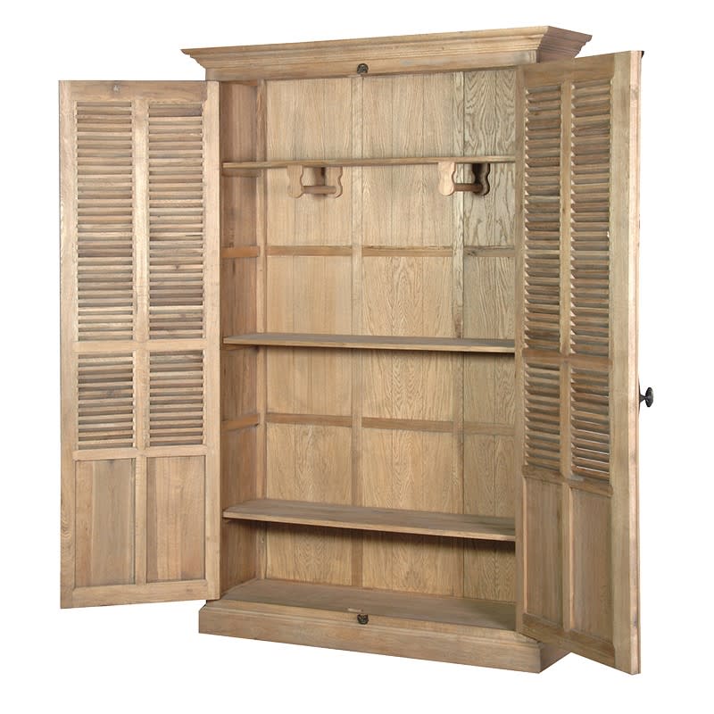 French Style Oak Louvered Shallow Wardrobe Nicky Cornell