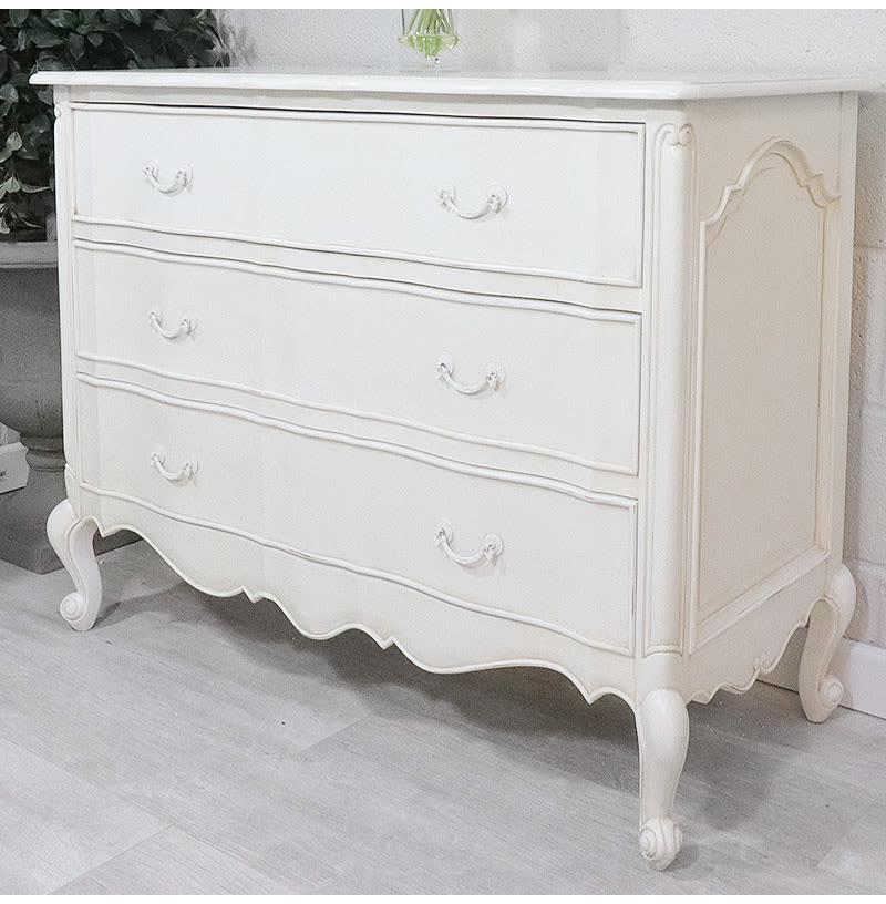 French Style White Louis Chest of Drawers White Handles