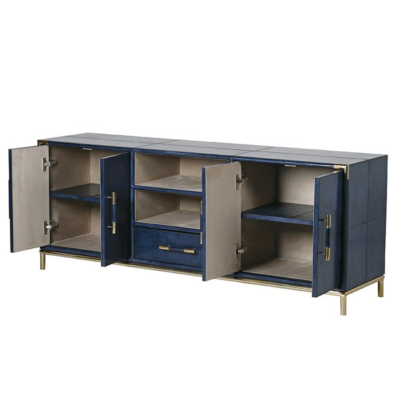 Blue Leather with Gold Trim TV Unit | Nicky Cornell