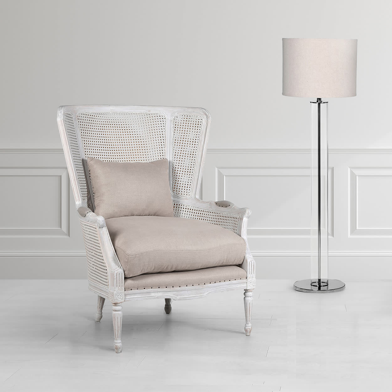 White Wash French Rattan Wing Chair Nicky Cornell
