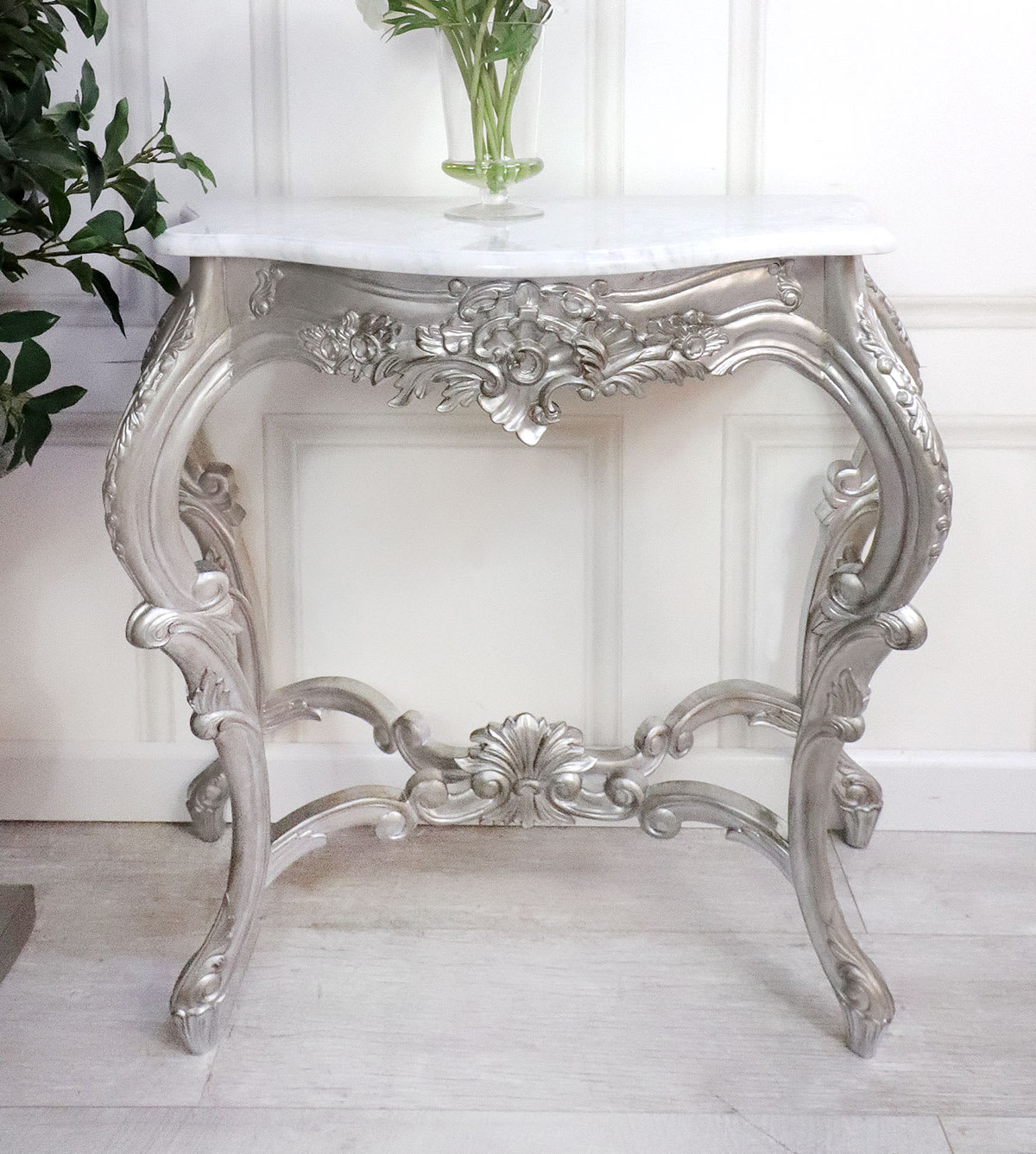 French Silver Hall Console Table Marble