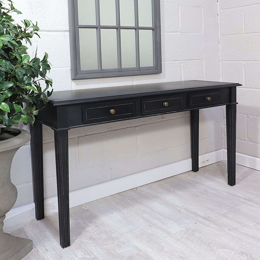 Portobello Black 3 Drawer Hall Console Table | Nicky Cornell