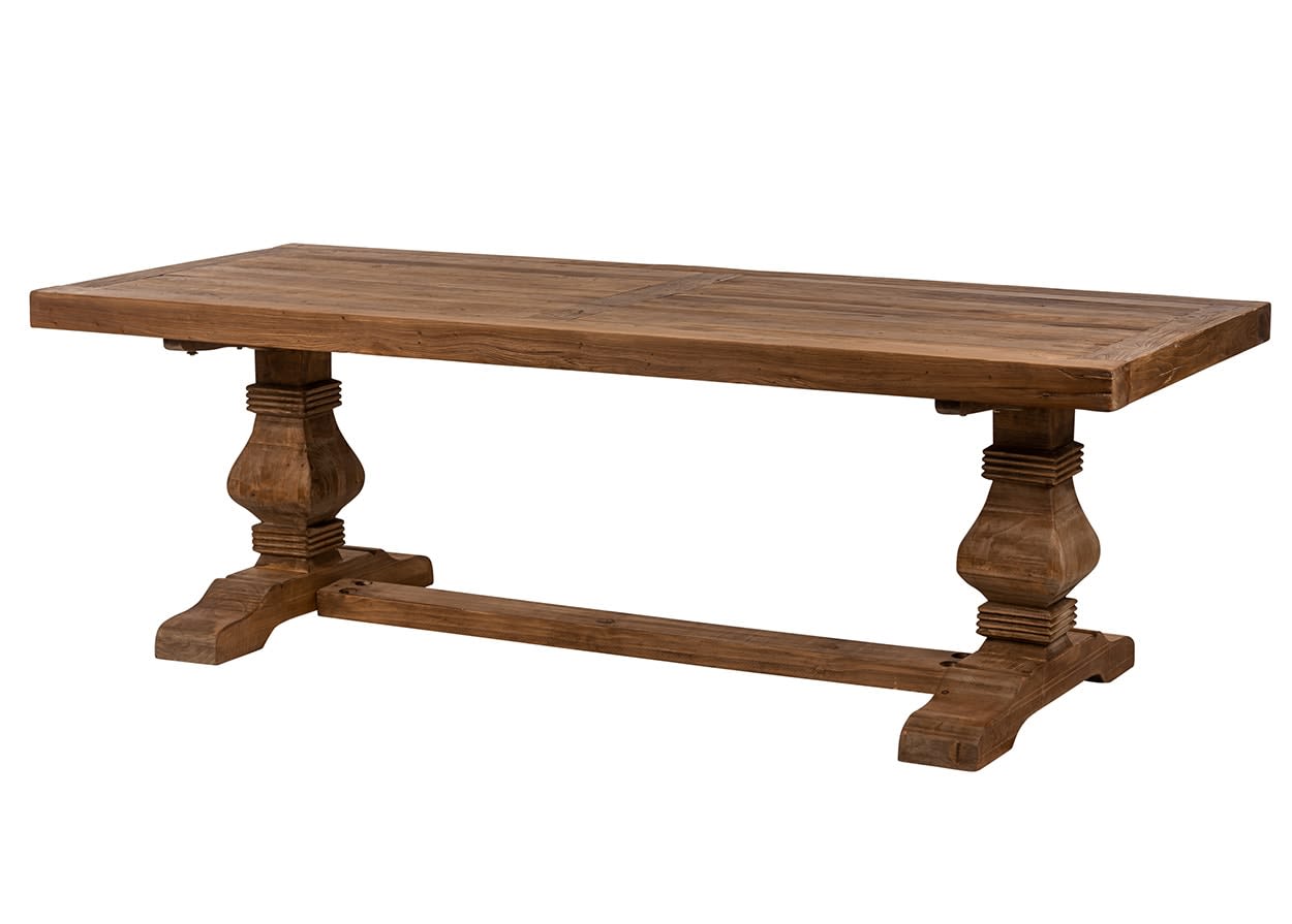 Distressed trestle dining table deals