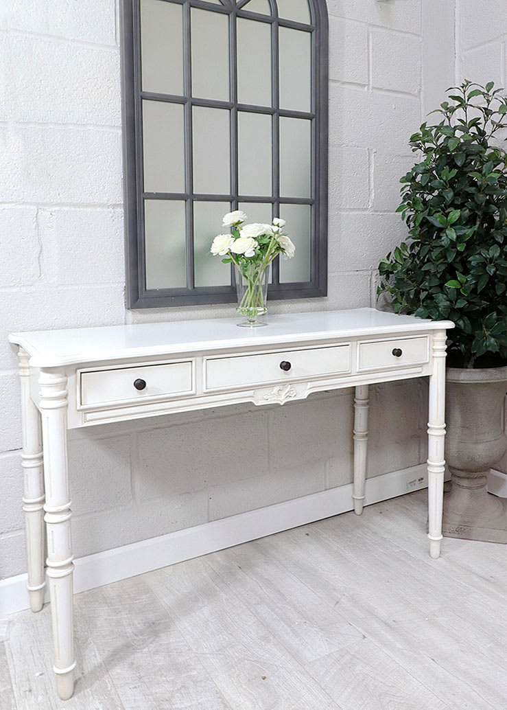 French Style White 3 Drawer Table