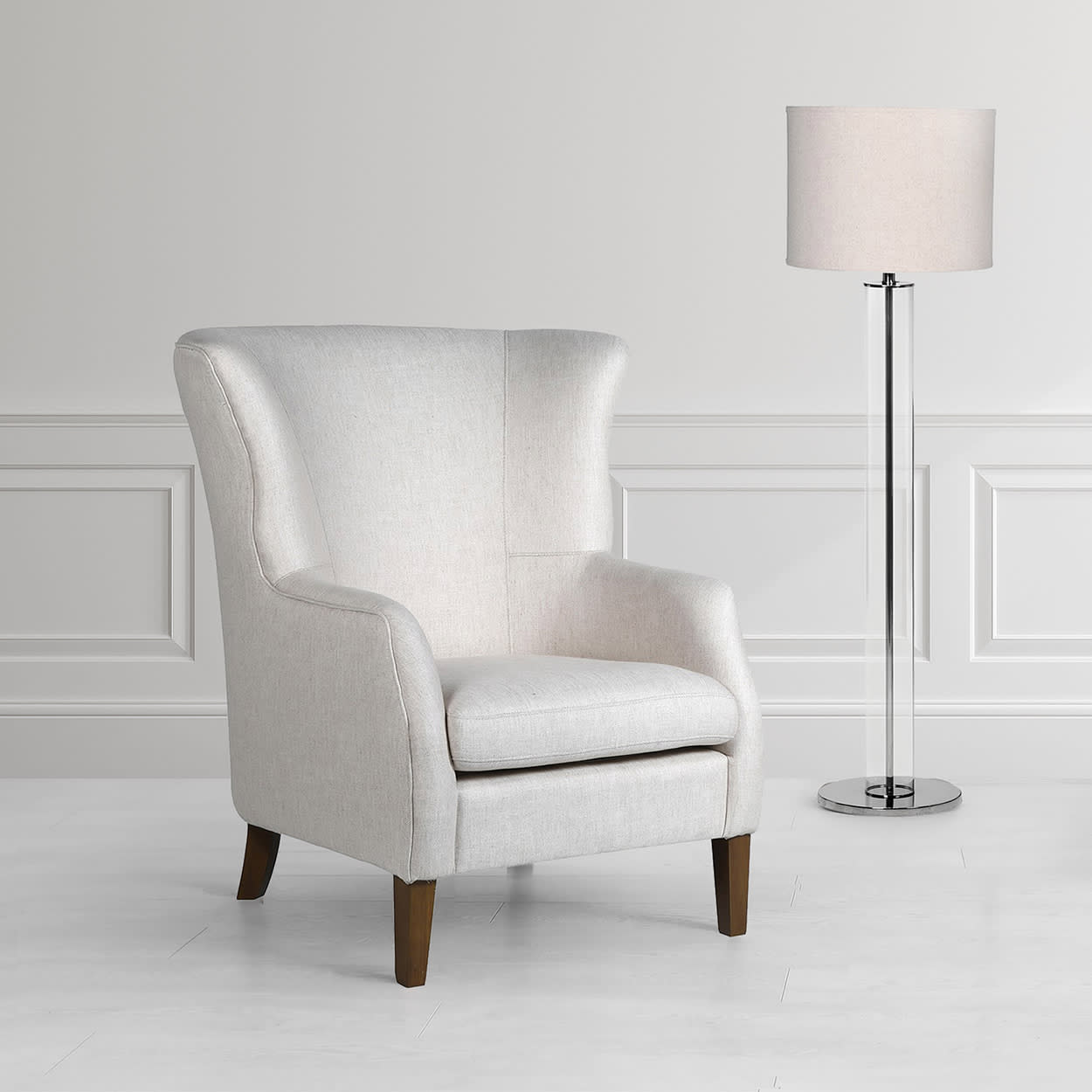 Cream Linen Upholstered Wing Chair