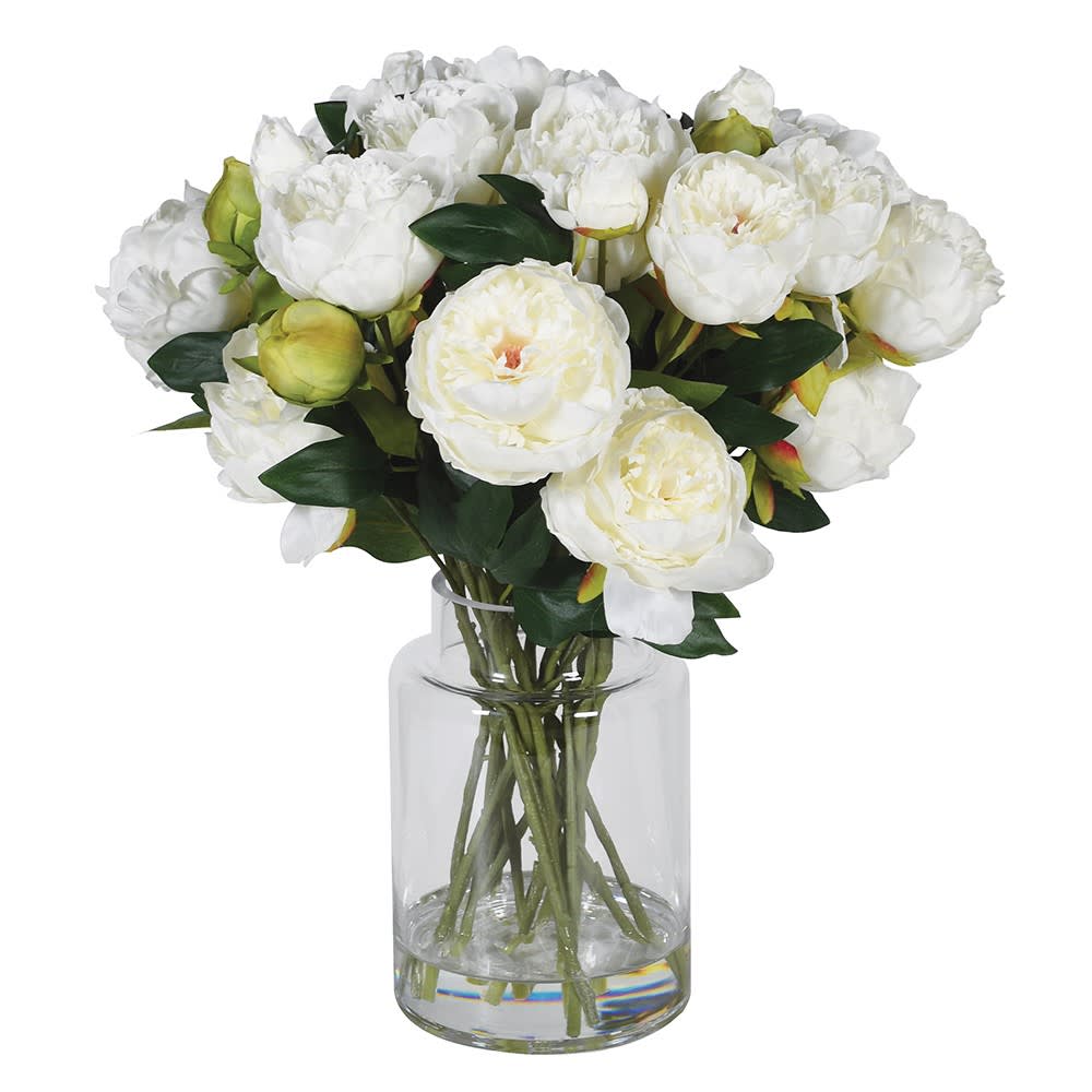 Faux White Peony Arrangement in Vase