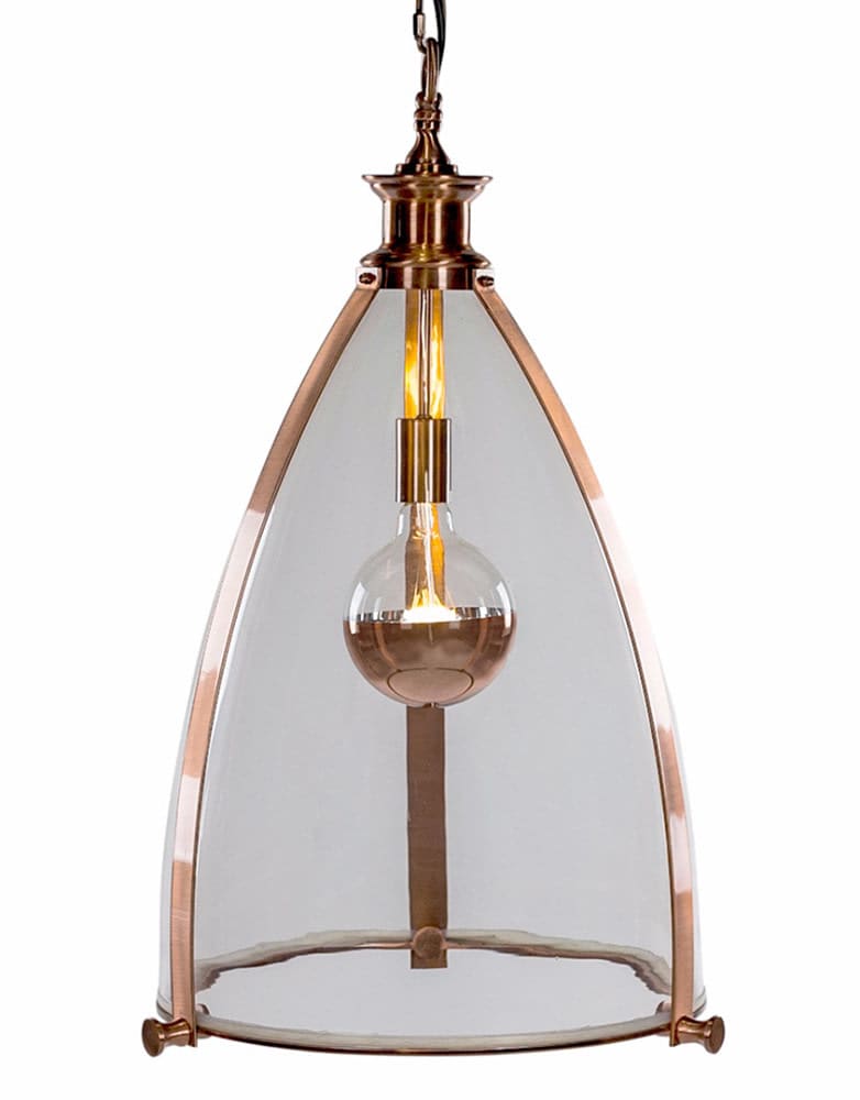 Copper and Glass Lantern Style Ceiling Lamp