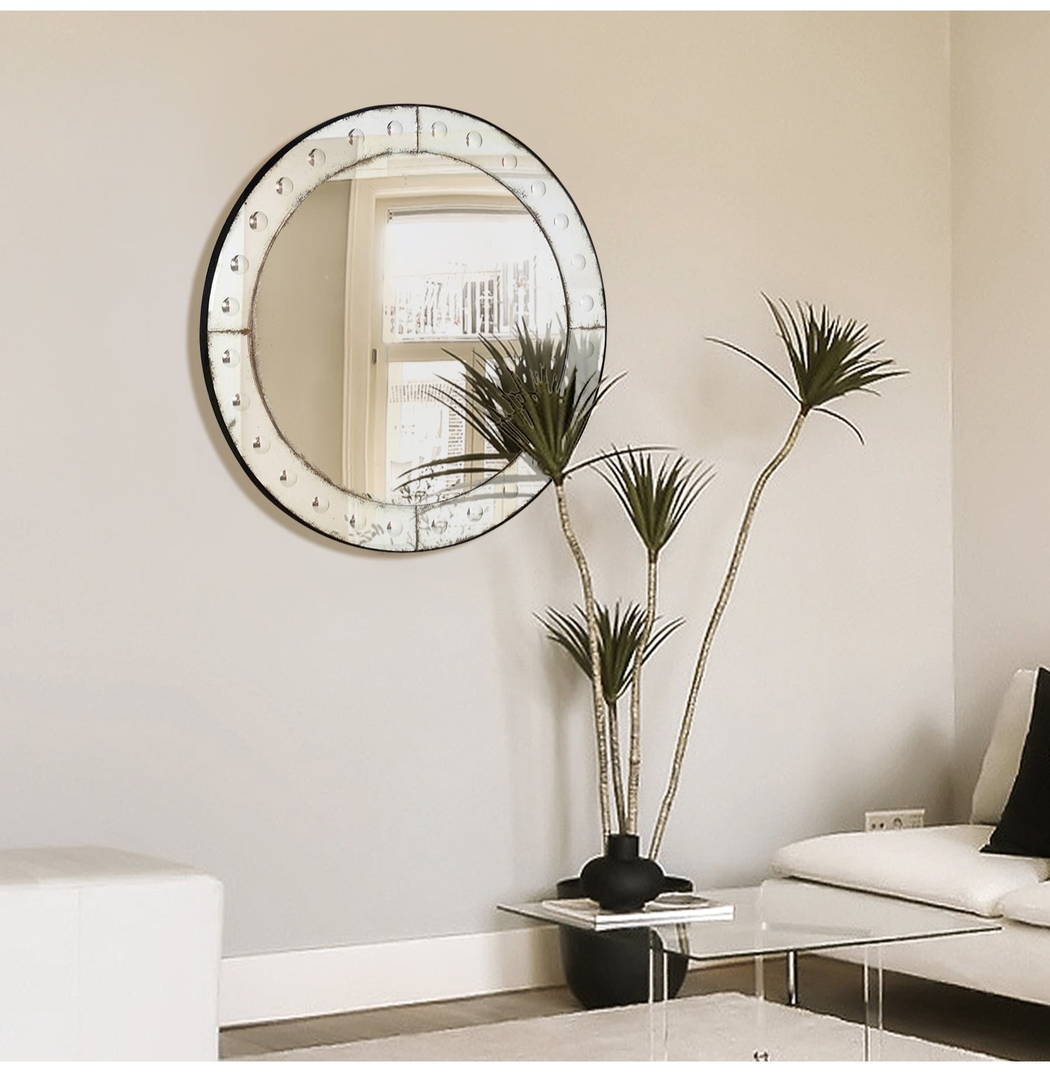 Large Round Bubble Border Mirror