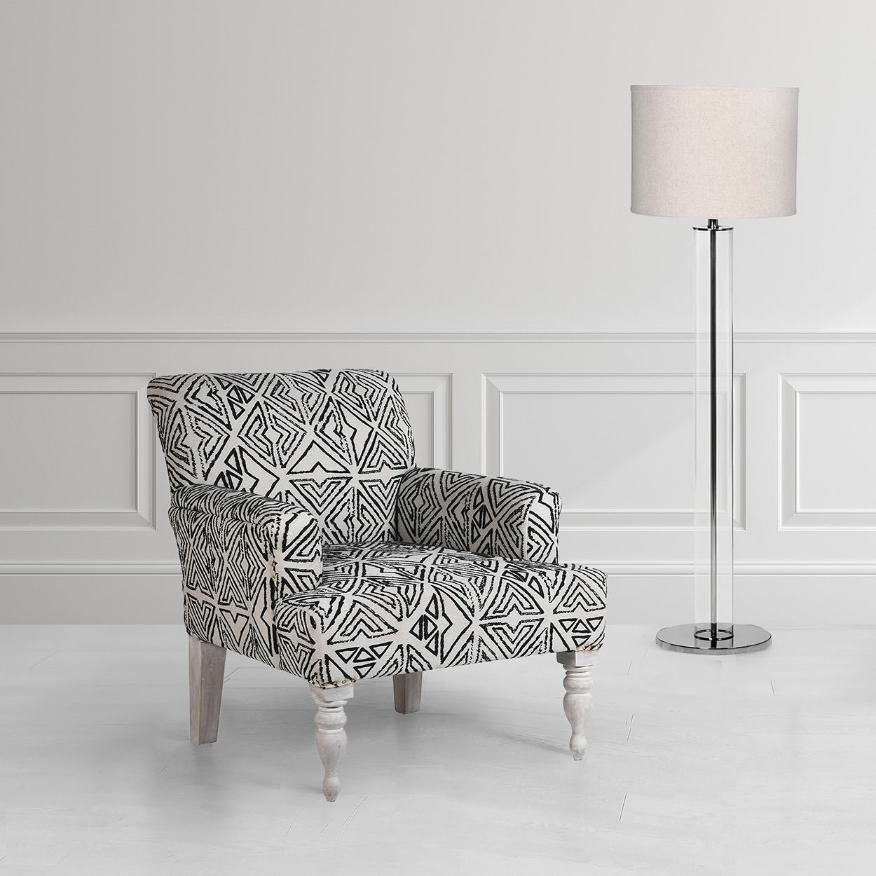 Monochrome Aztec Pattern Bergere Chair