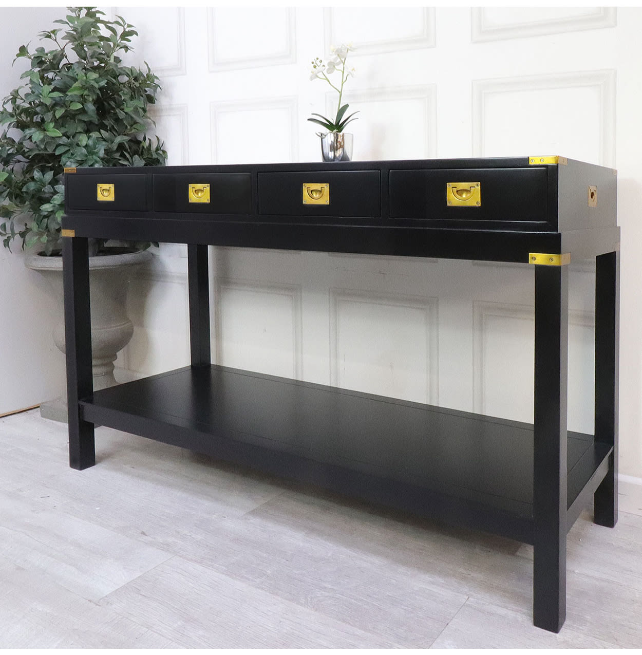 Manor Black and Gold 4 Drawer Console Table