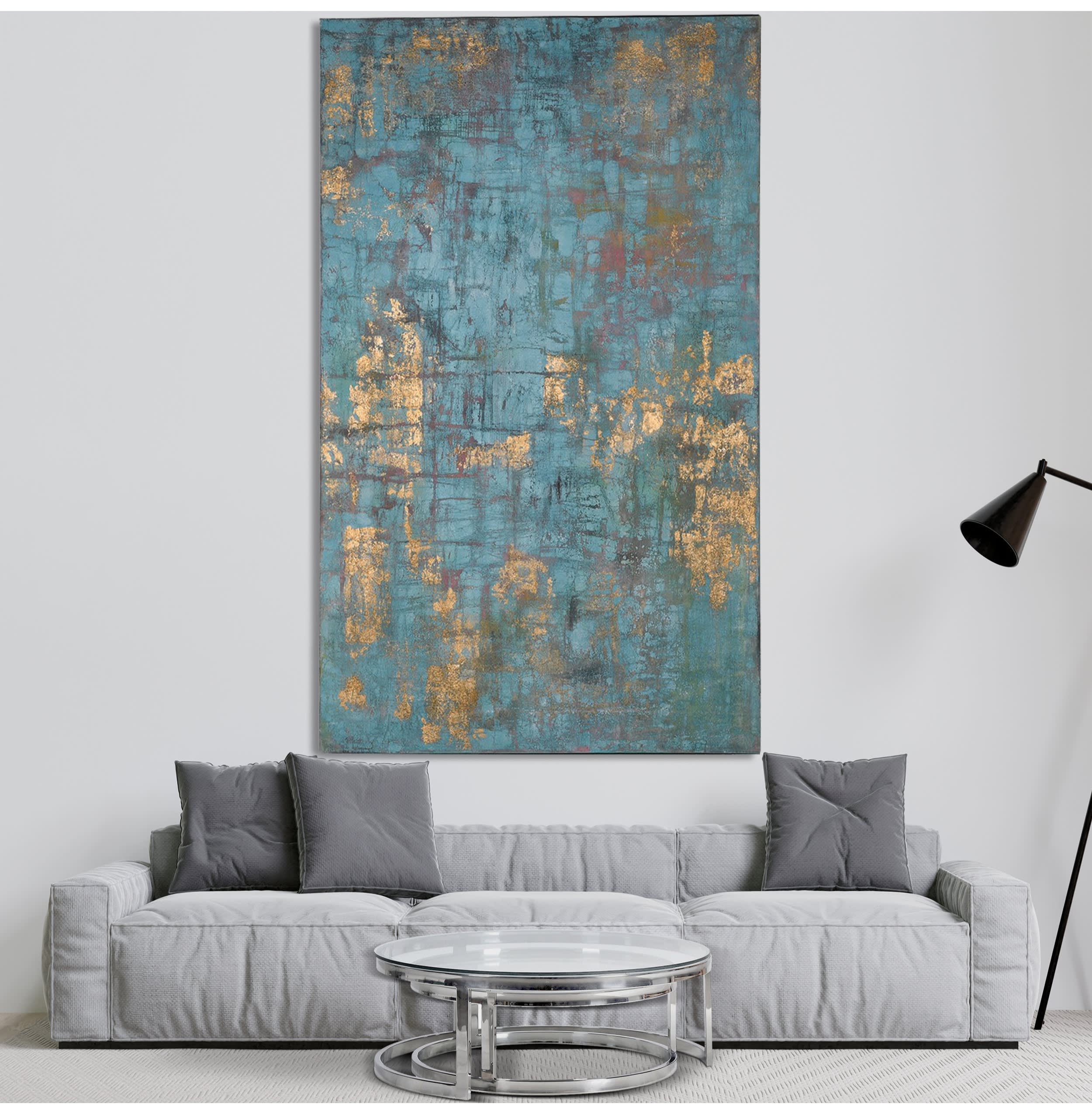 Abstract Gold & Turqoise Oil Large Wall Art