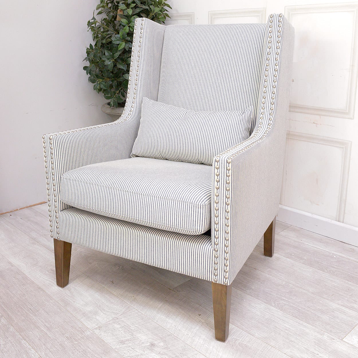 Pinstriped Armchair with Studs