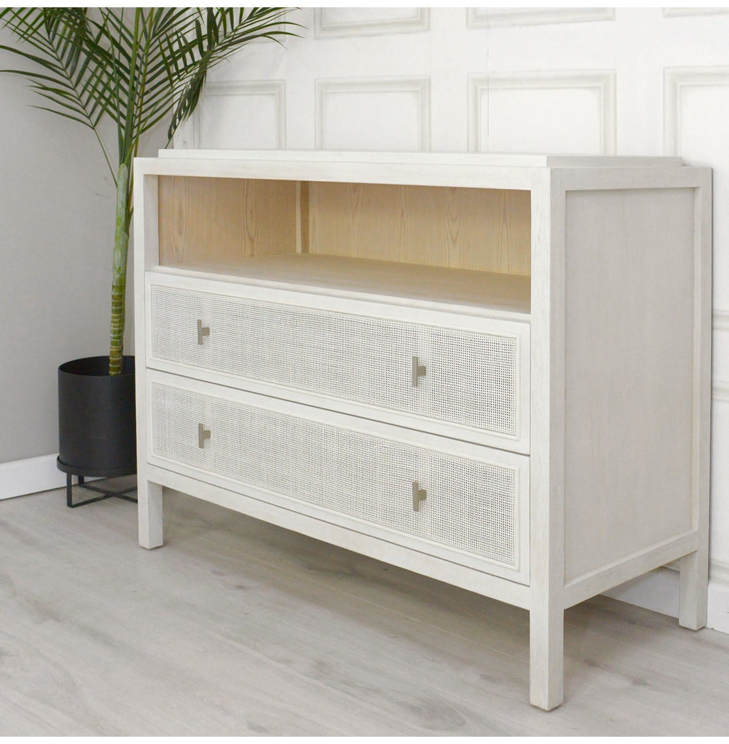 Rattan and White Wash Sideboard