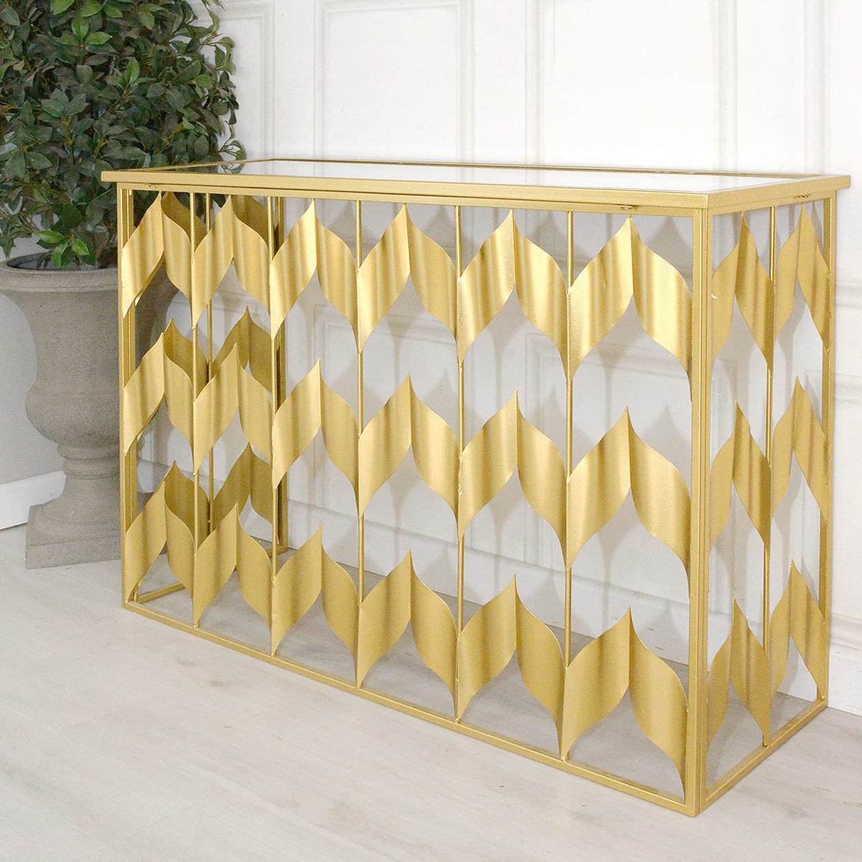 Chevron Gold Hall Console Table