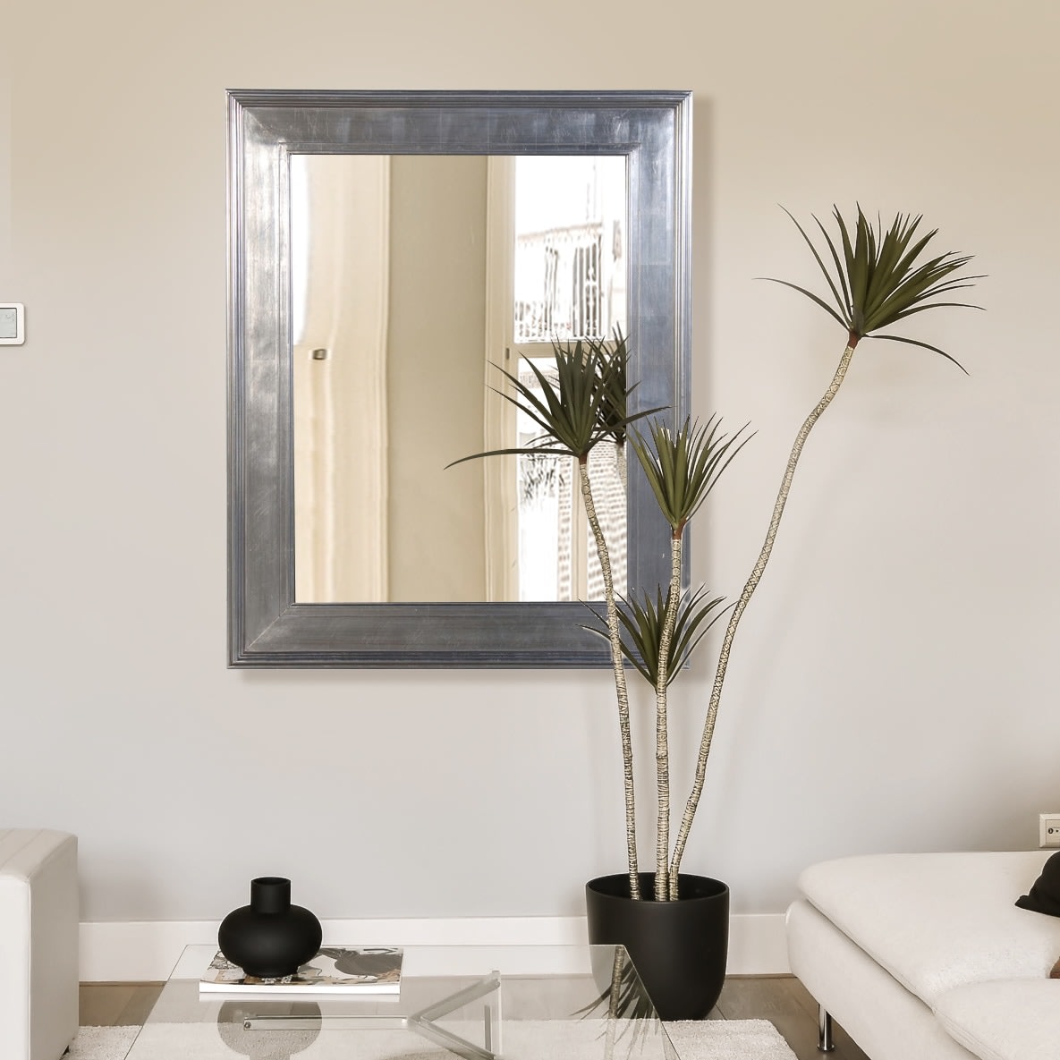 Medium Silver Frame Rectangular Wall Mirror