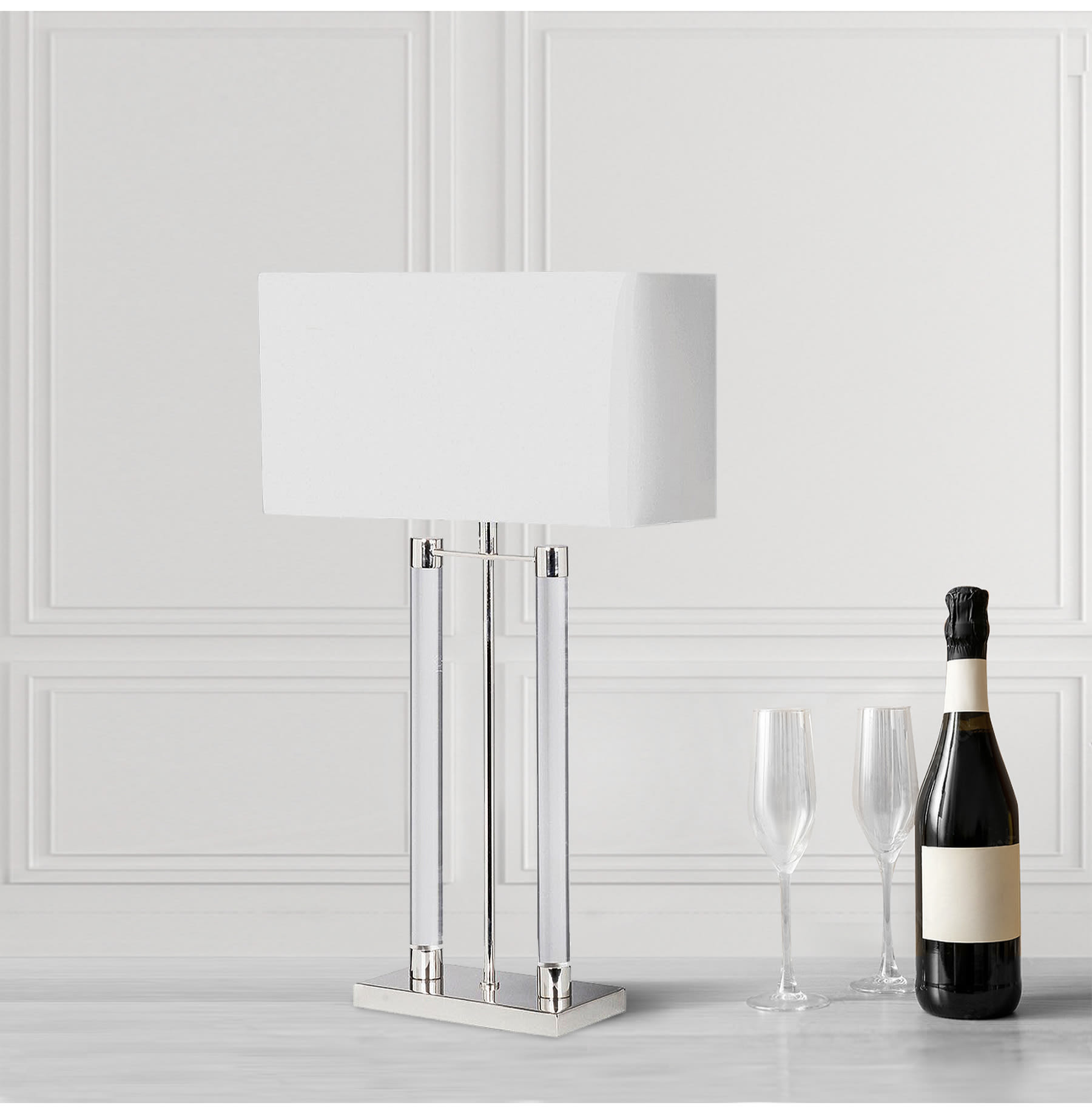 Acrylic and Nickel Column Table Lamp