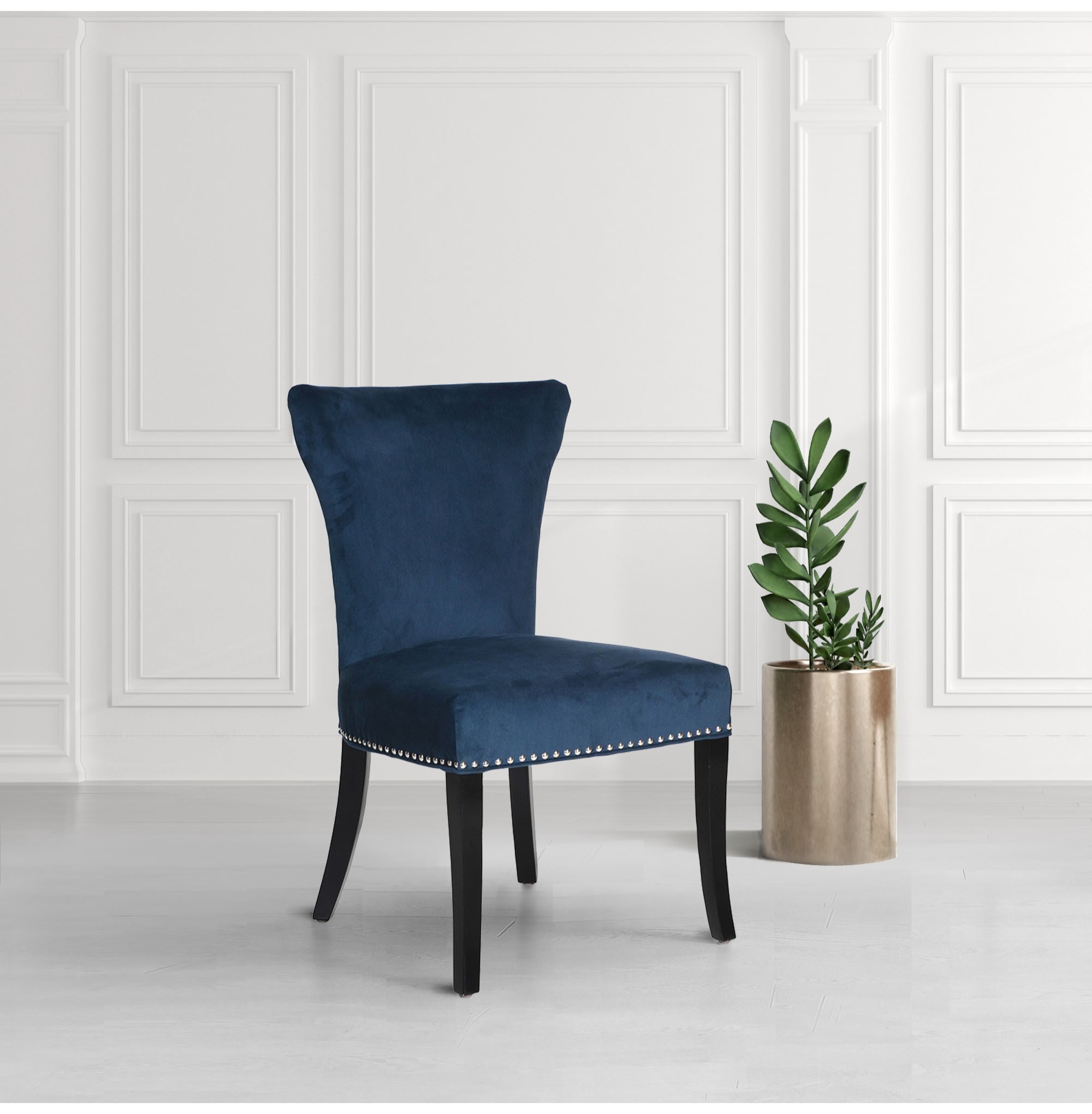 Blue Studded Velvet Dining Chair 