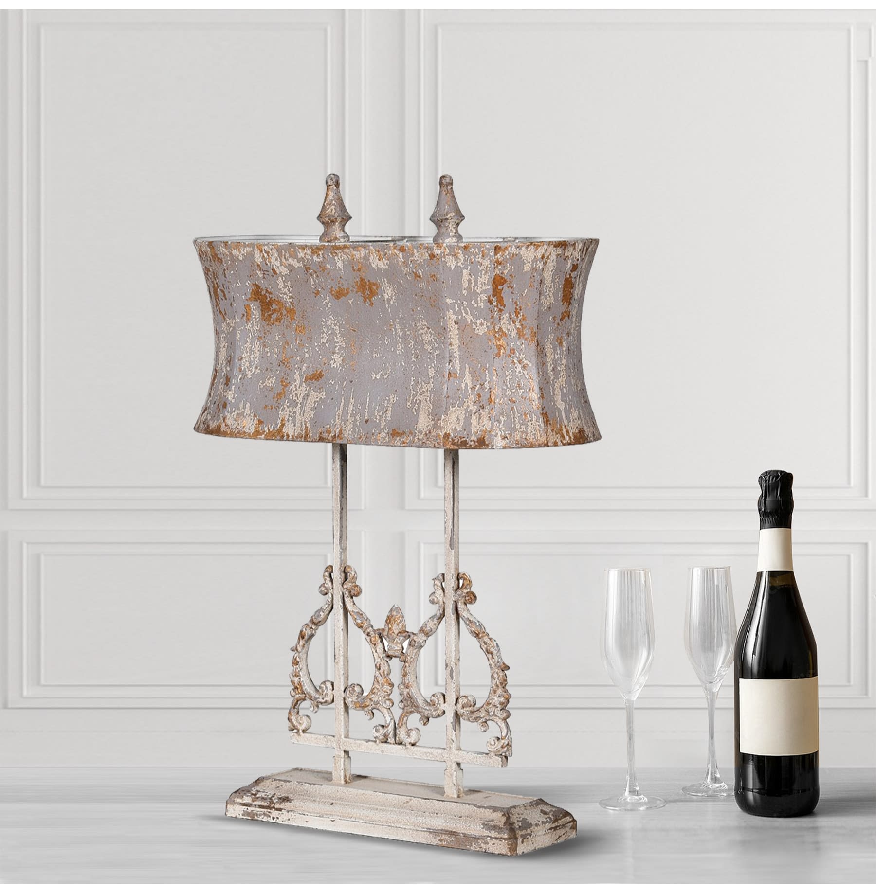 Distressed and Aged Double Iron Table Lamp