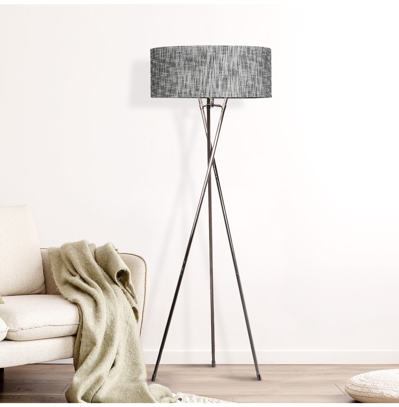 Grey and Chrome Tripod Floor Lamp