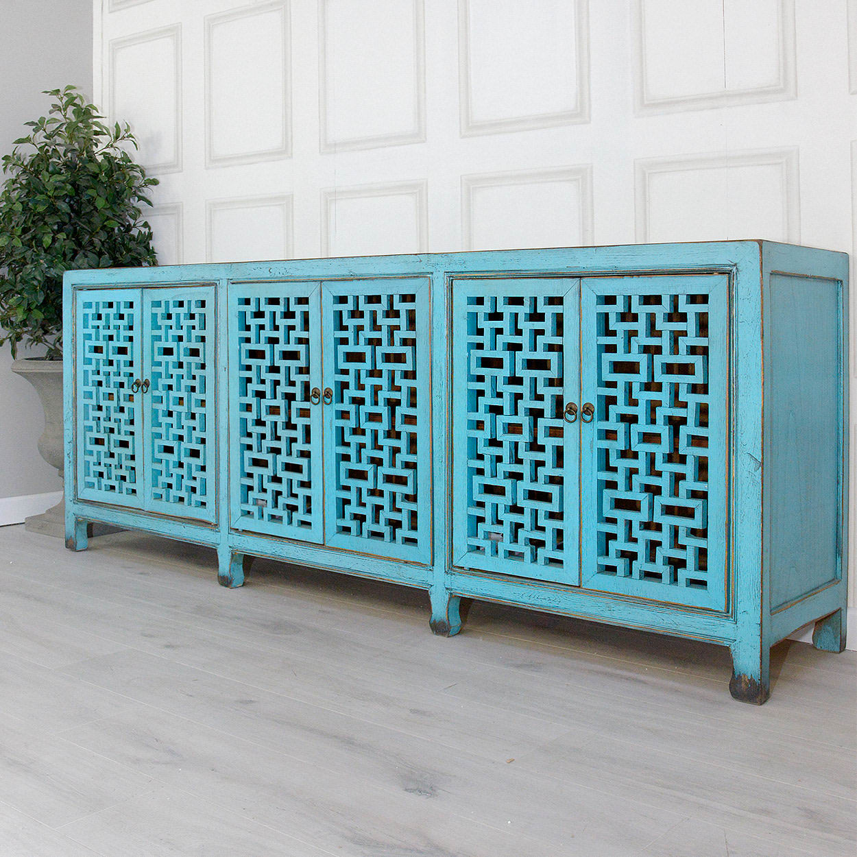 Oriental Style Blue Bohemian 6 Door Sideboard