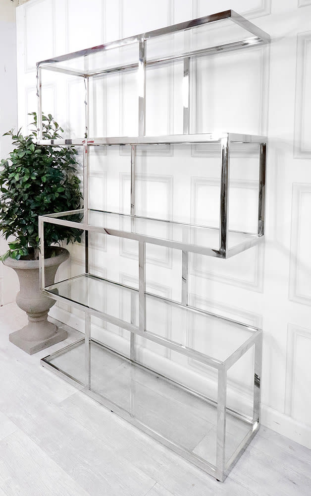 Sloane Chrome Glass Shelf Bookcase