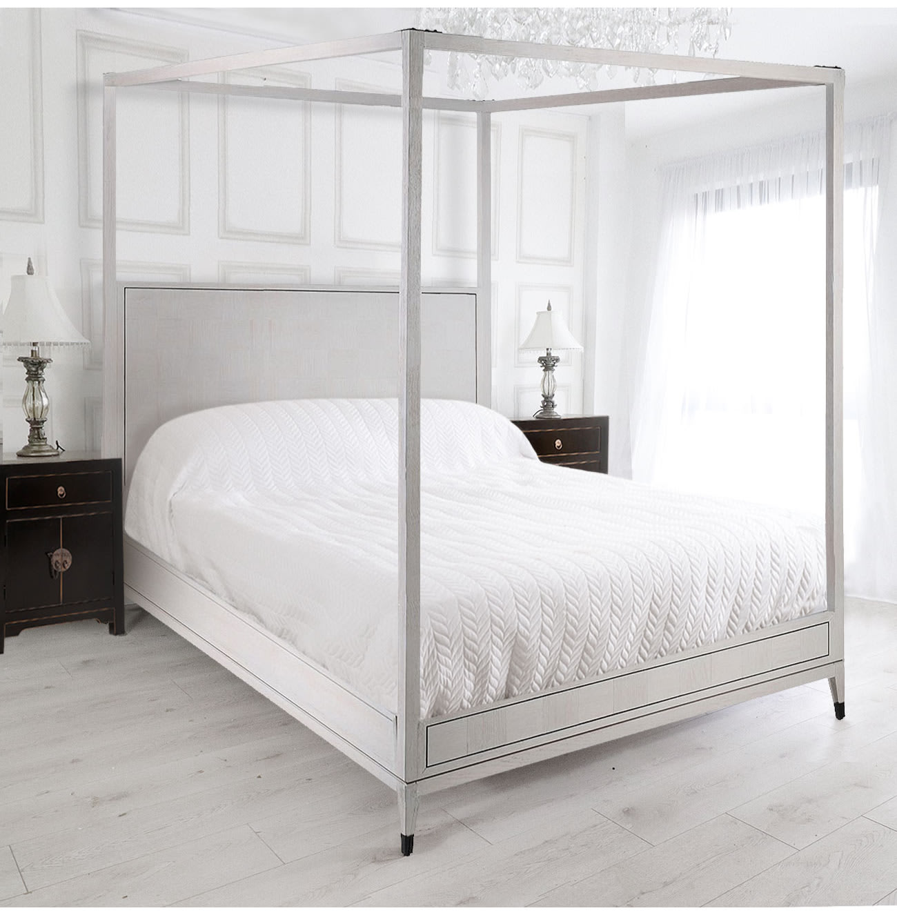 White Boho 5ft Kingsize Four Poster Bed