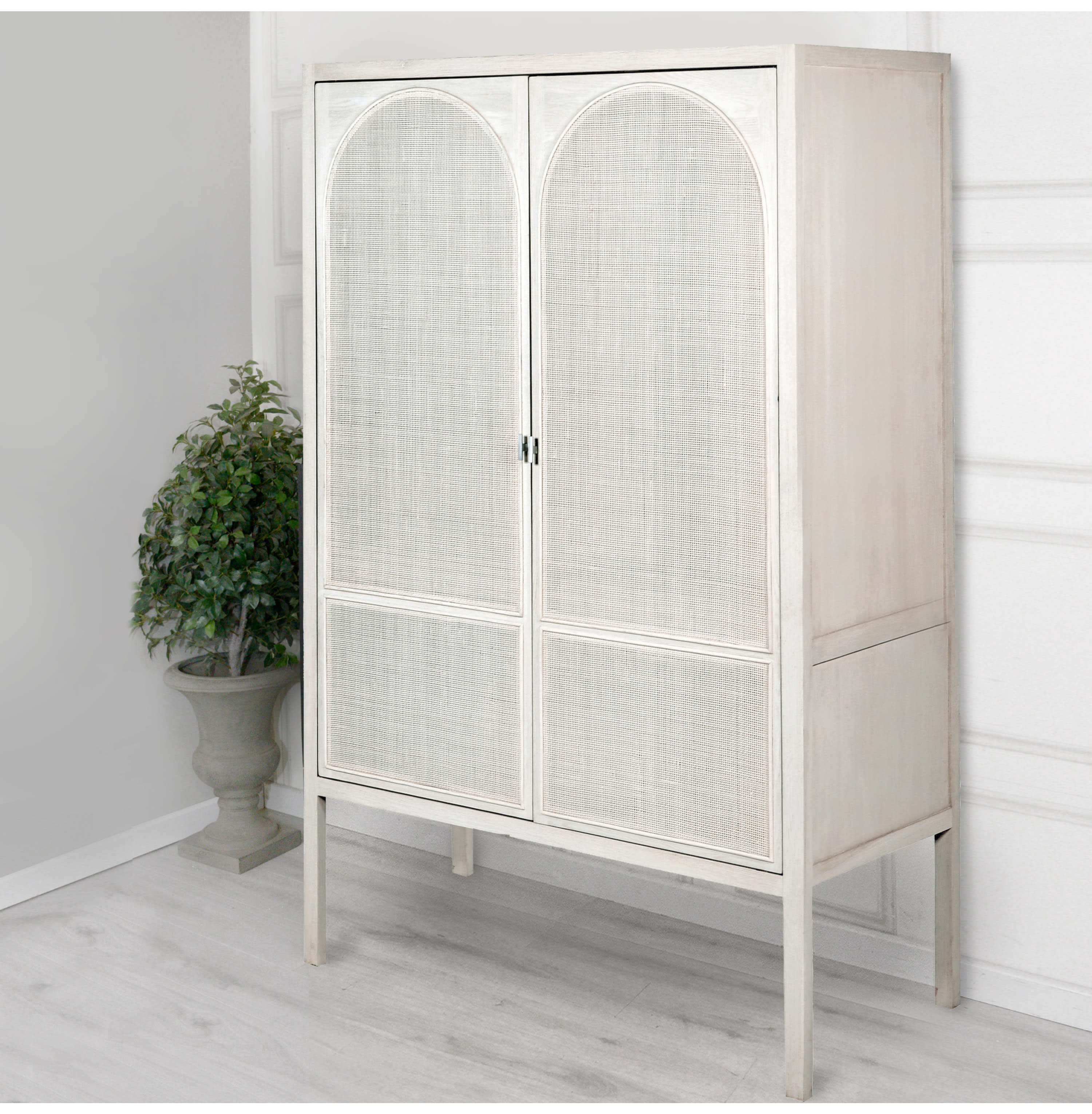 Rattan and White Wash Wardrobe