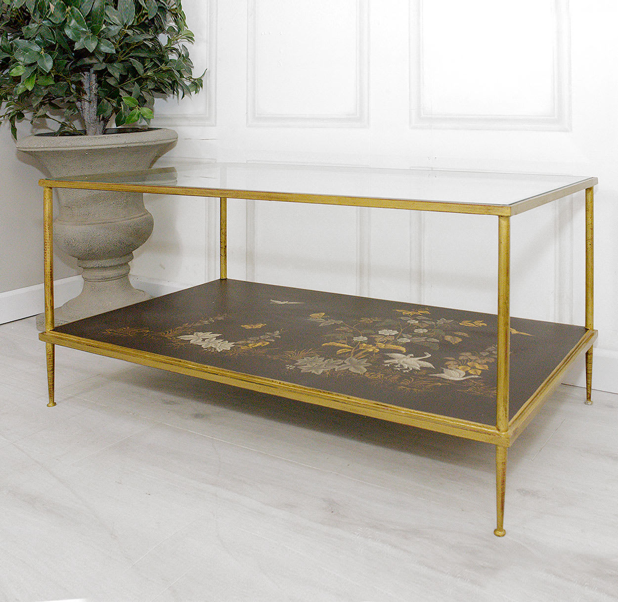 Oriental Glass Top with Art Shelf Coffee Table