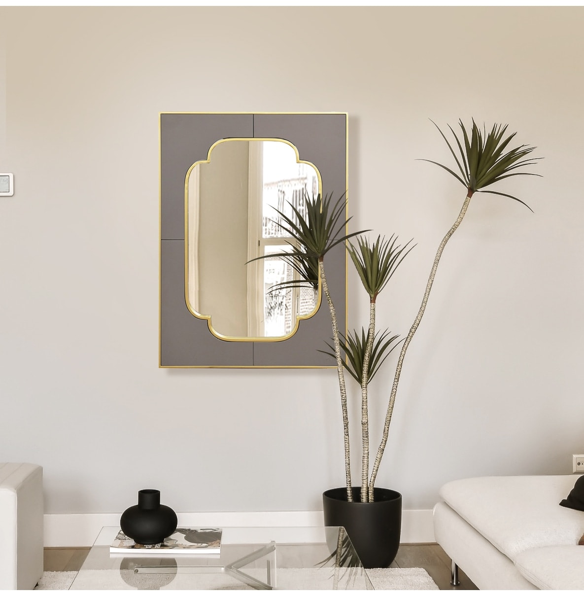 Grey and Gold Rectangular Wall Mirror