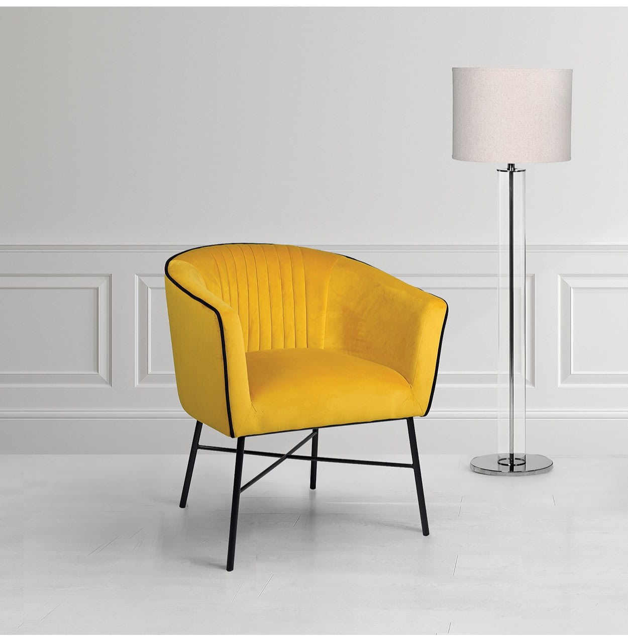 Mustard Yellow Velvet Piped Armchair