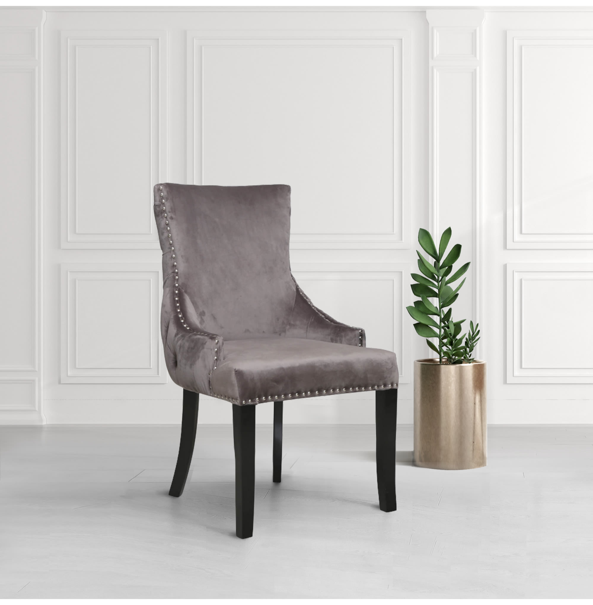 Coco Buttoned Curved Back Grey Velvet Dining Chair