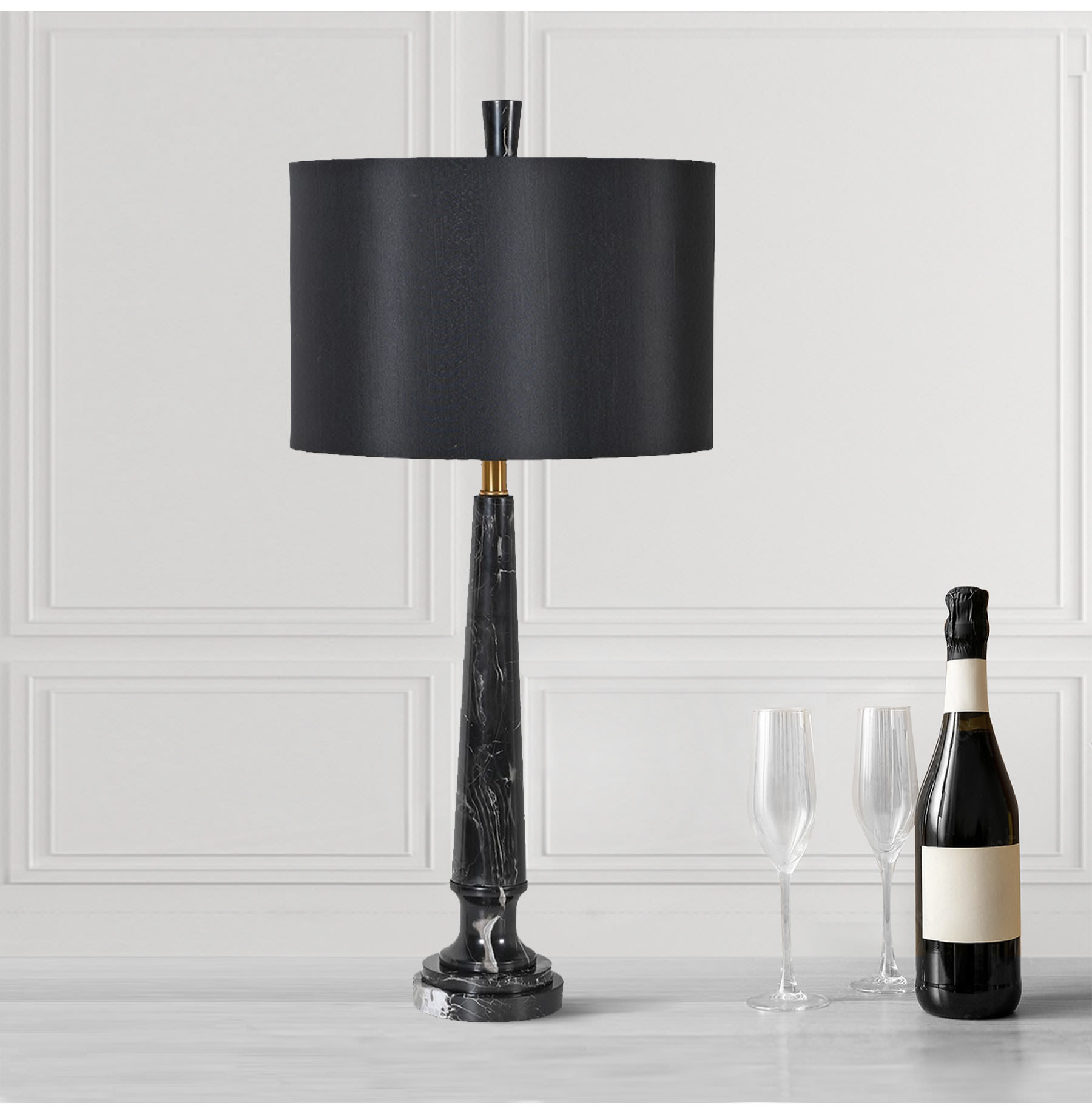 Black Marble Column Table Lamp