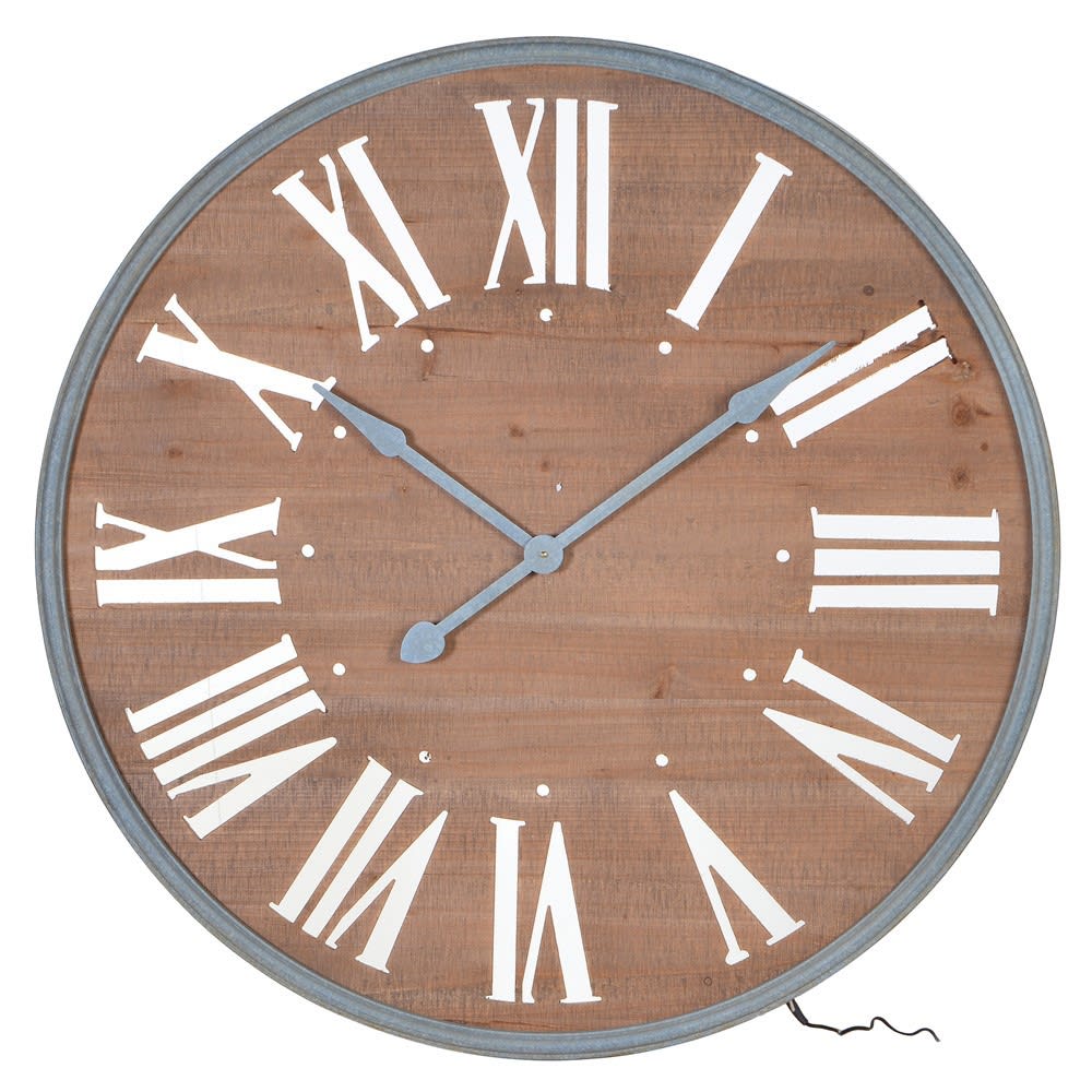 Light Up White and Wood Wall Clock