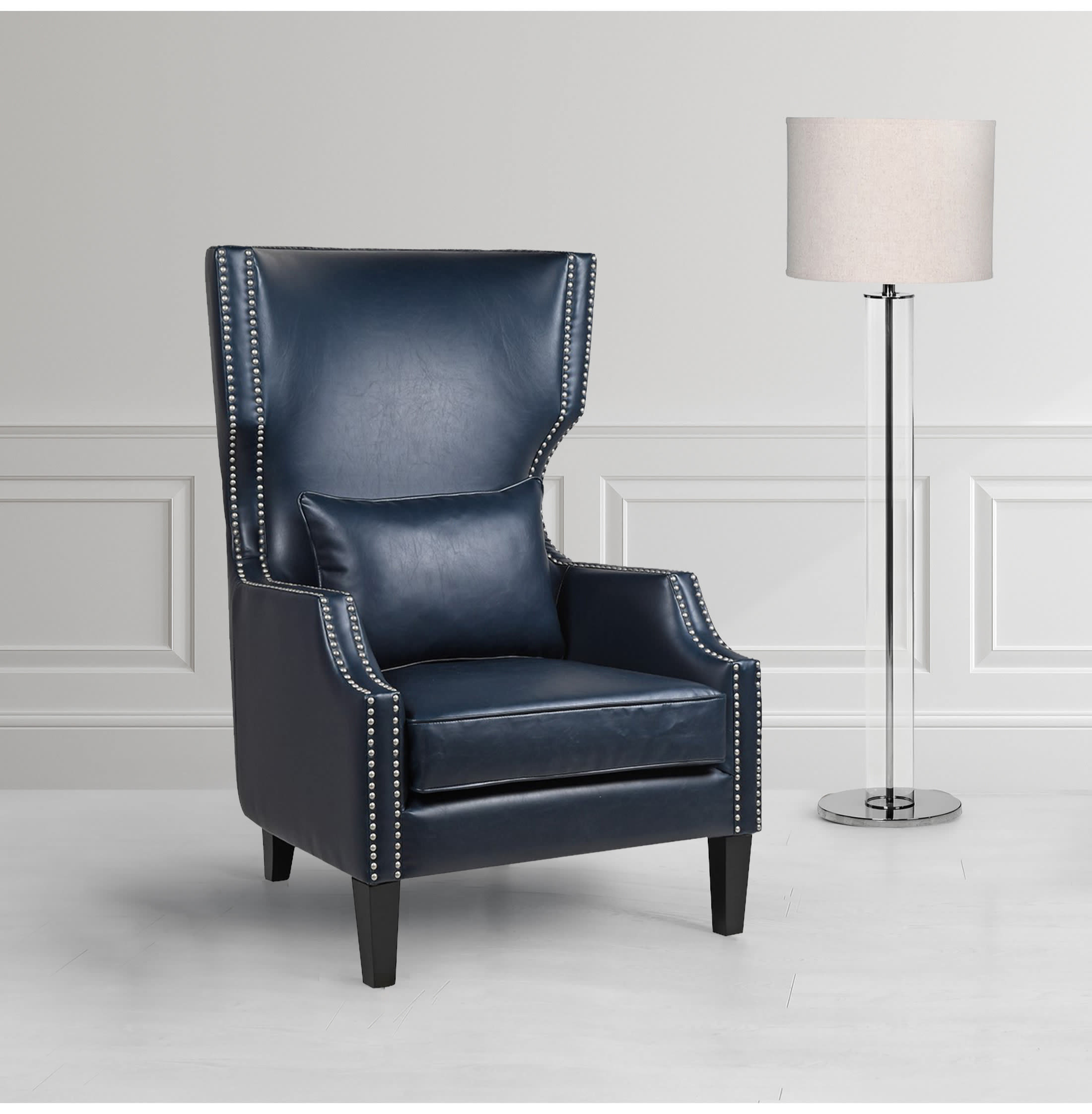 Navy Studded Leather Armchair