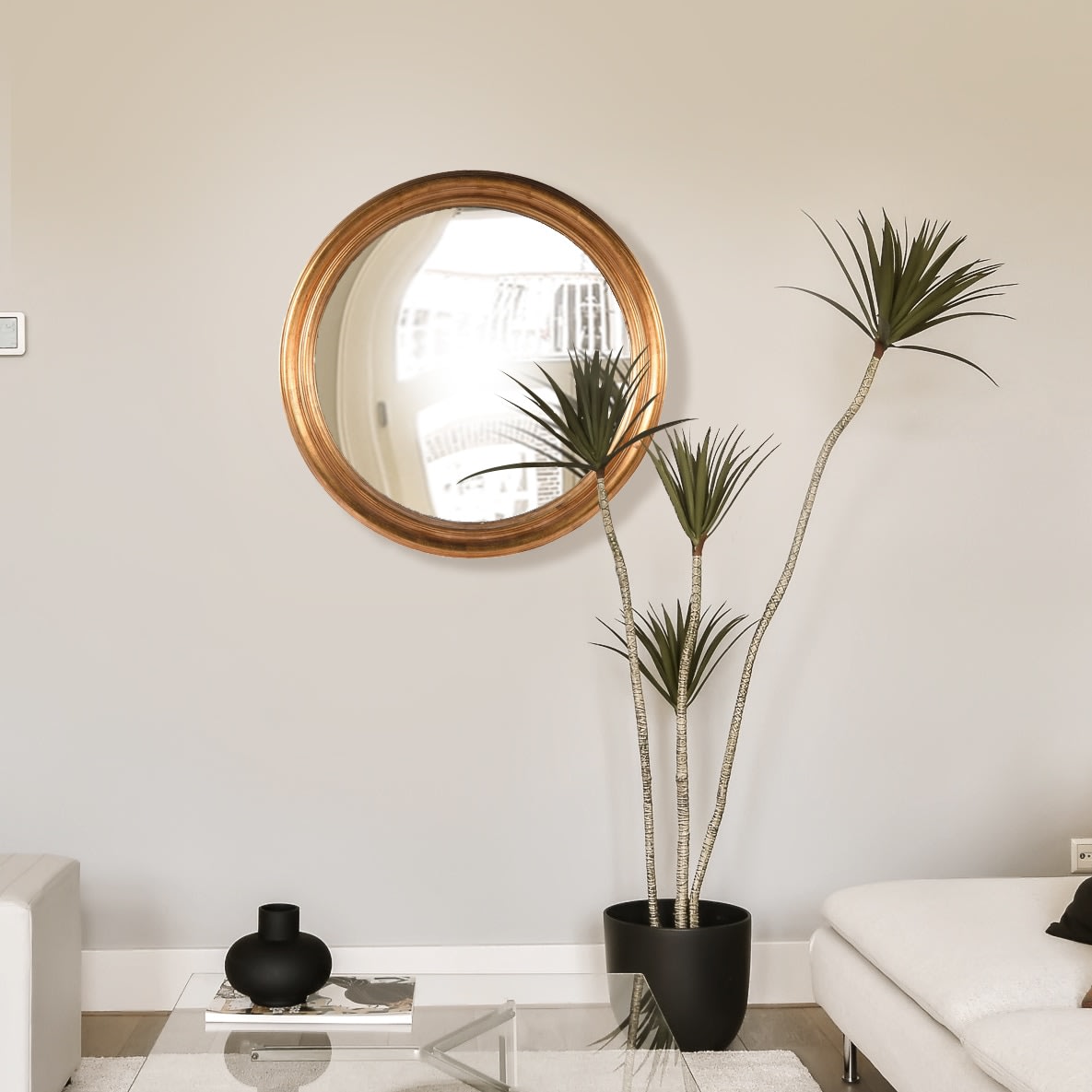 Large Golden Convex Round Wall Mirror