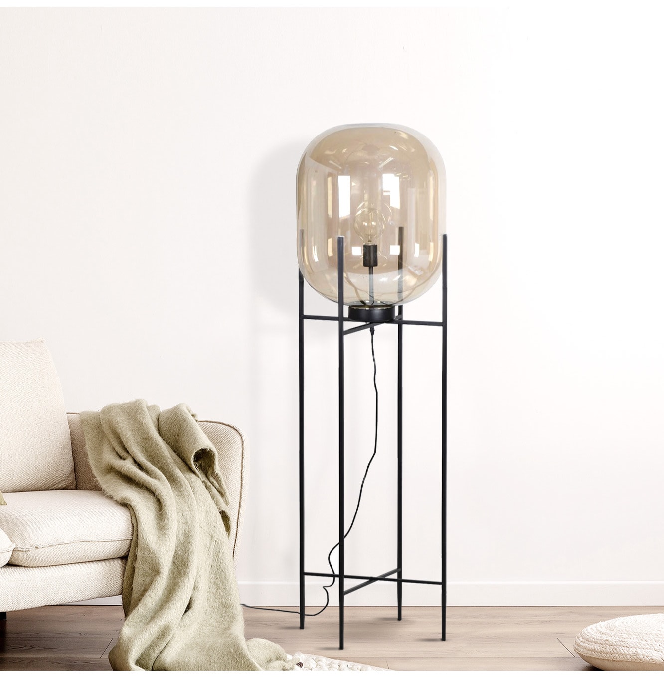 Vintage Style Tinted Glass Floor Lamp