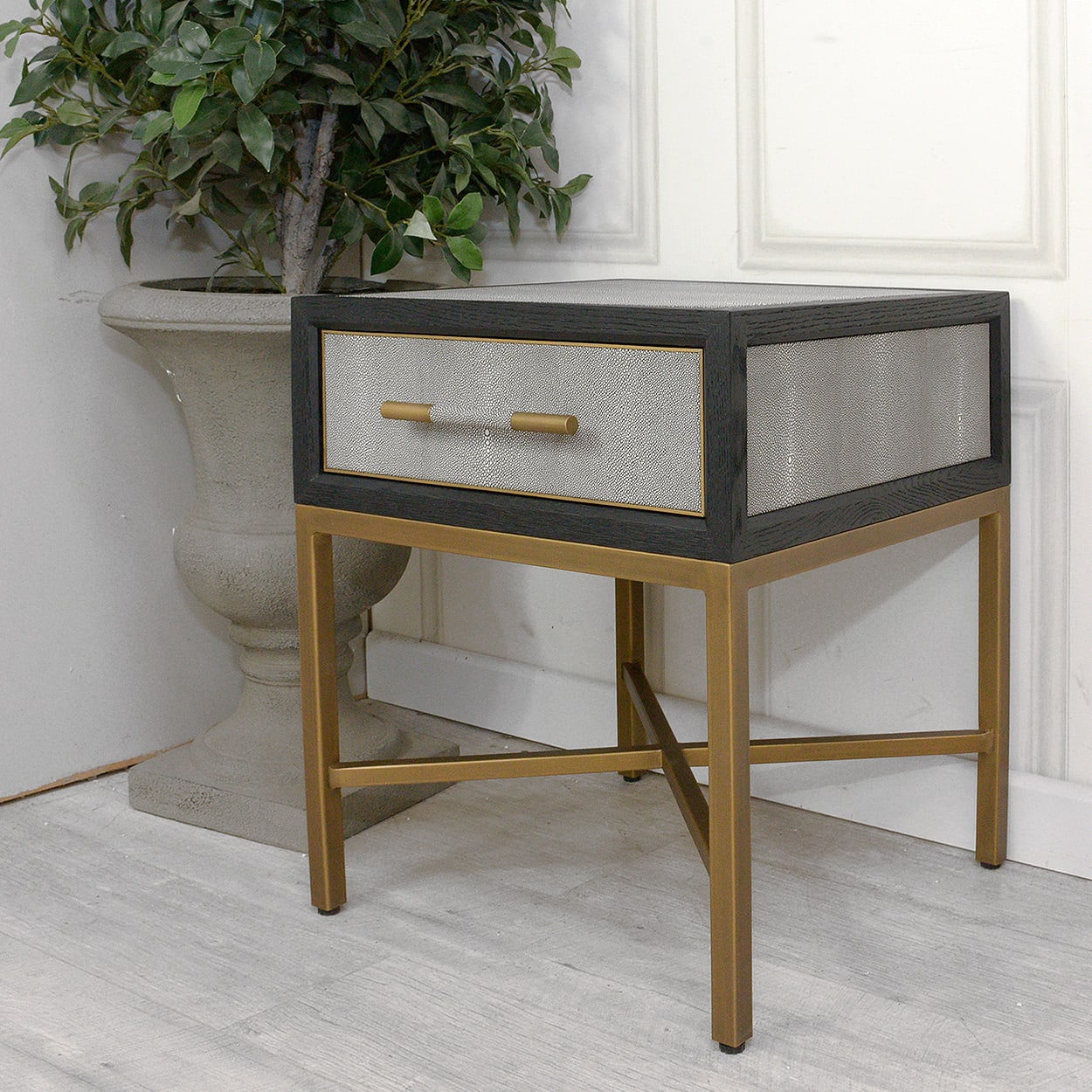 Osaka Grey Border Textured Bedside Table