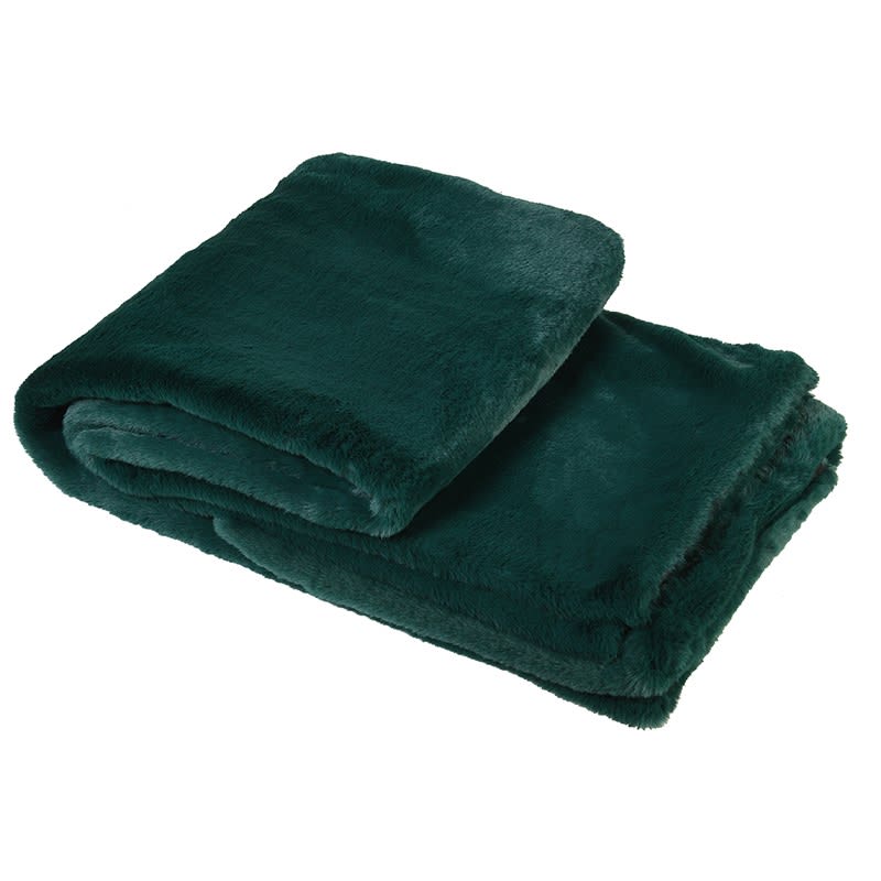 Bottle Green Faux Fur Throw