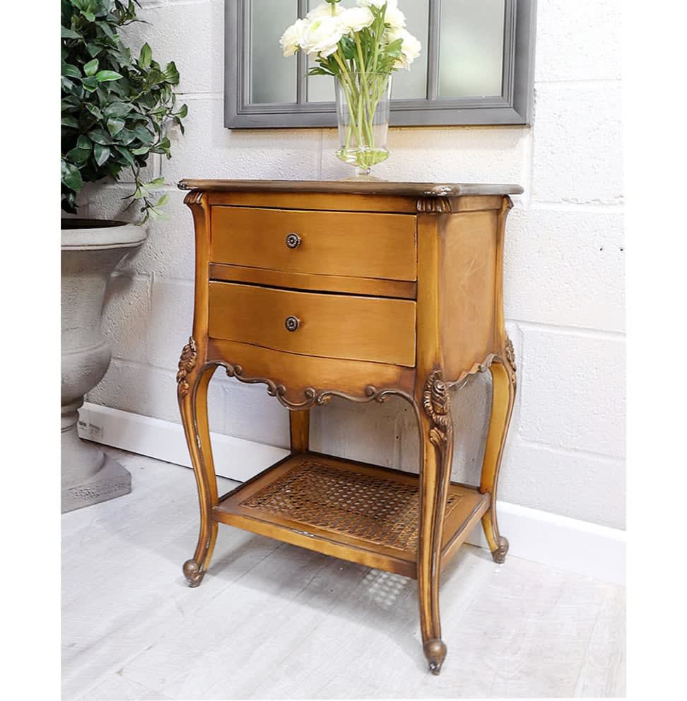 French Style Gold Gilt 2 Drawer Bedside Table