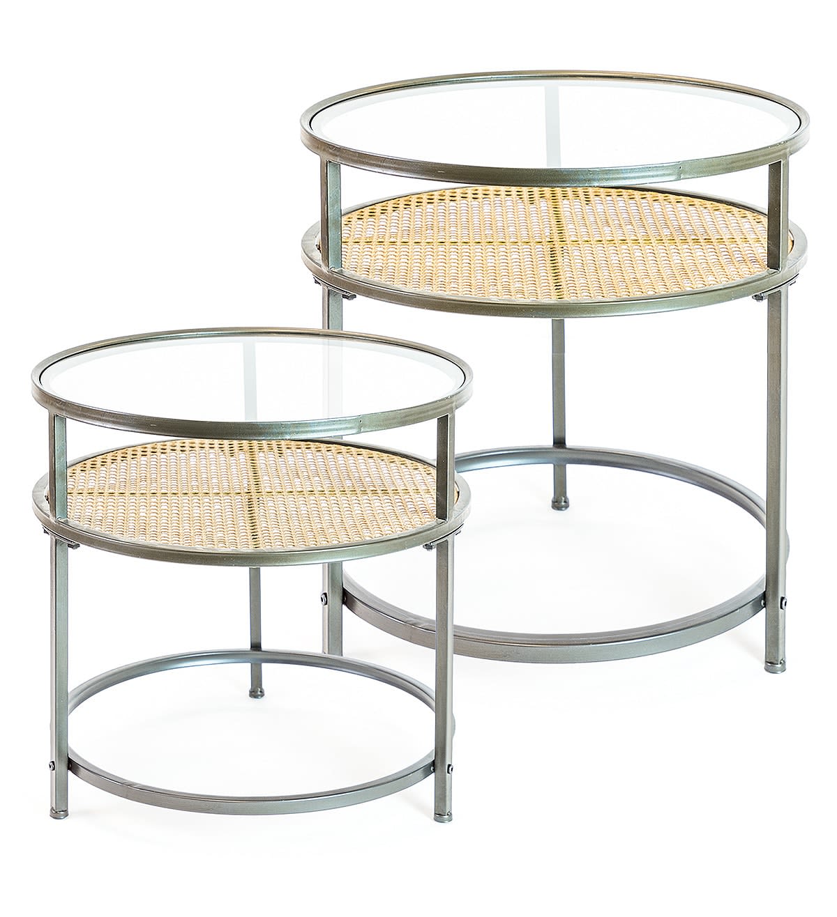 Lilian Rustic Metal and Rattan Nest of Tables