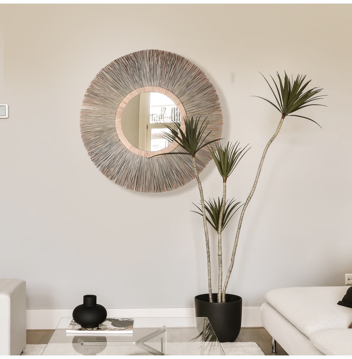 Statement Wicker Frame Round Wall Mirror