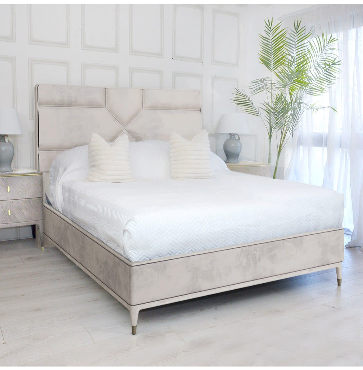 Vida Living Diletta Sandstone Velvet Bed (5ft/6ft)
