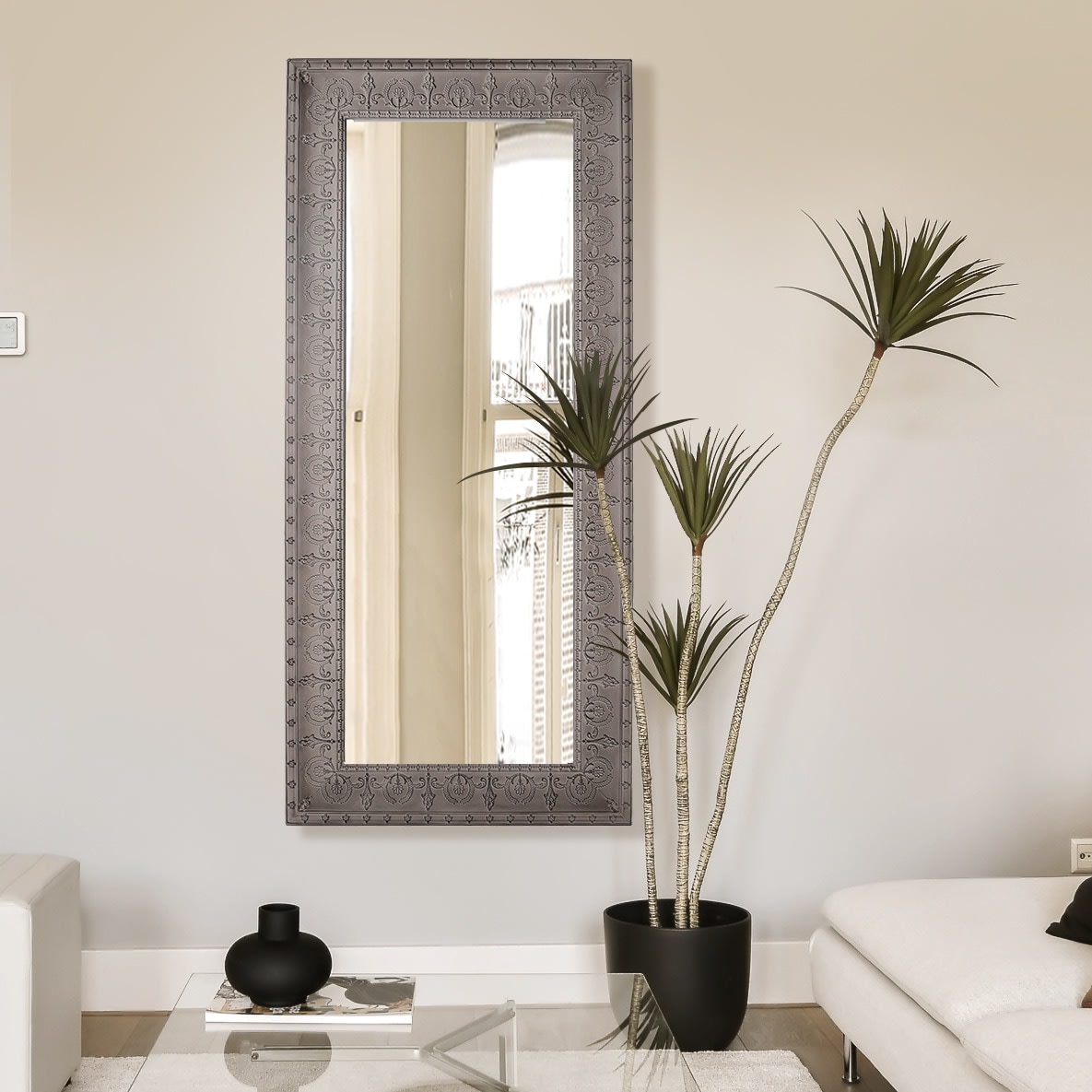 Tall Metal Embossed Wall Mirror