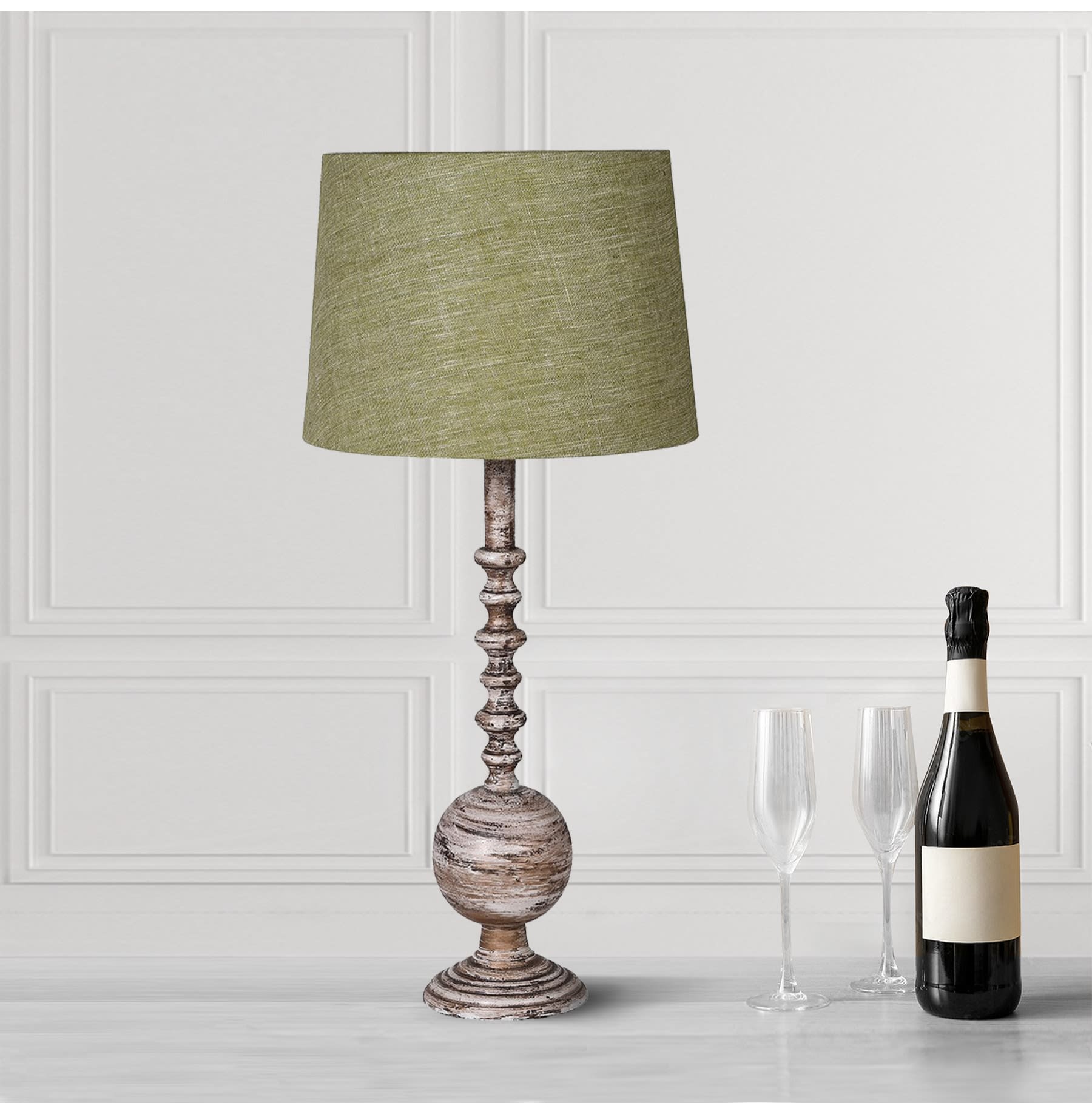 Brass Ball Table Lamp with Green Shade